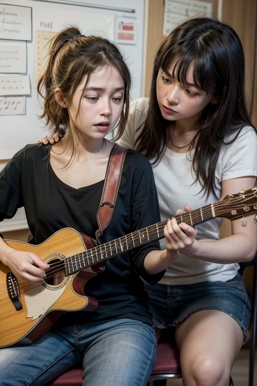 Image of a person taking a guitar lesson with a teacher, compared to someone else trying to learn on their own and feeling frustrated.]