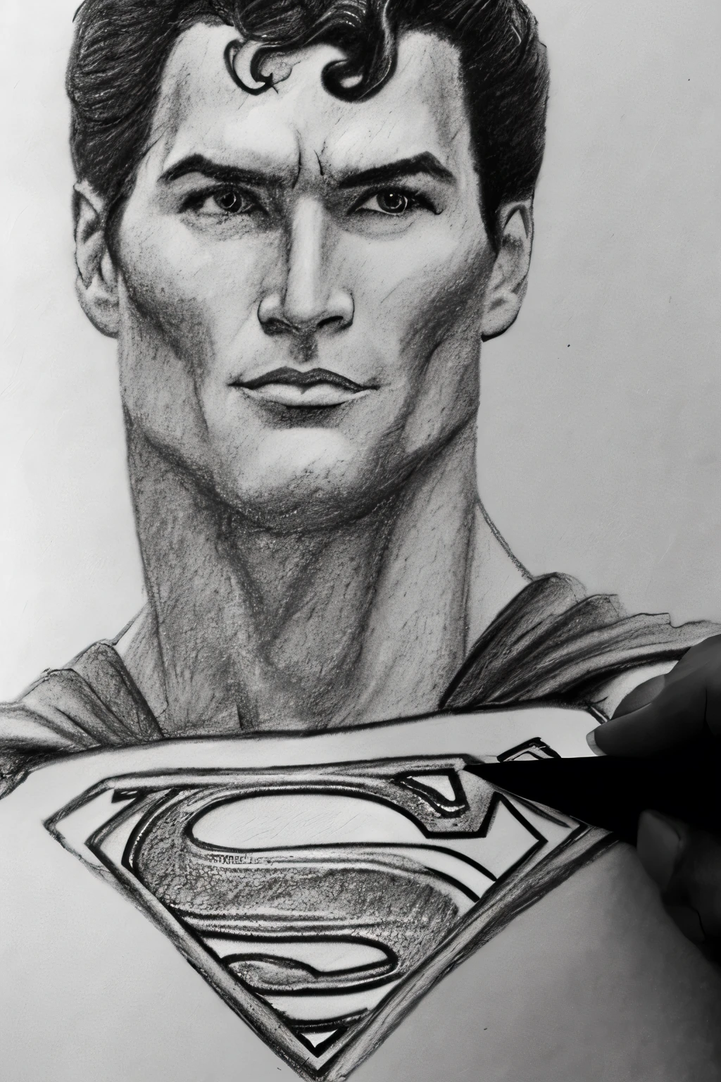 A pencil sketch of superman, less detailing, a lot of errors, over lining, messy, drawn in a square-lined diary, no shading, no blending, no portrait, no light source on face, no pixels