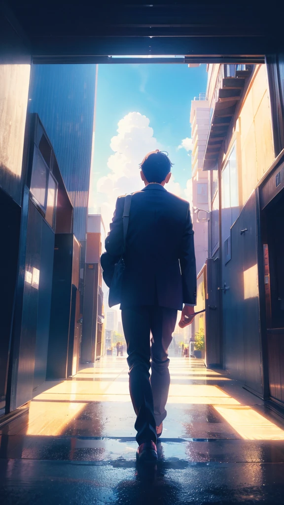 Man walking in heaven,Parent and ,View from behind,Side view