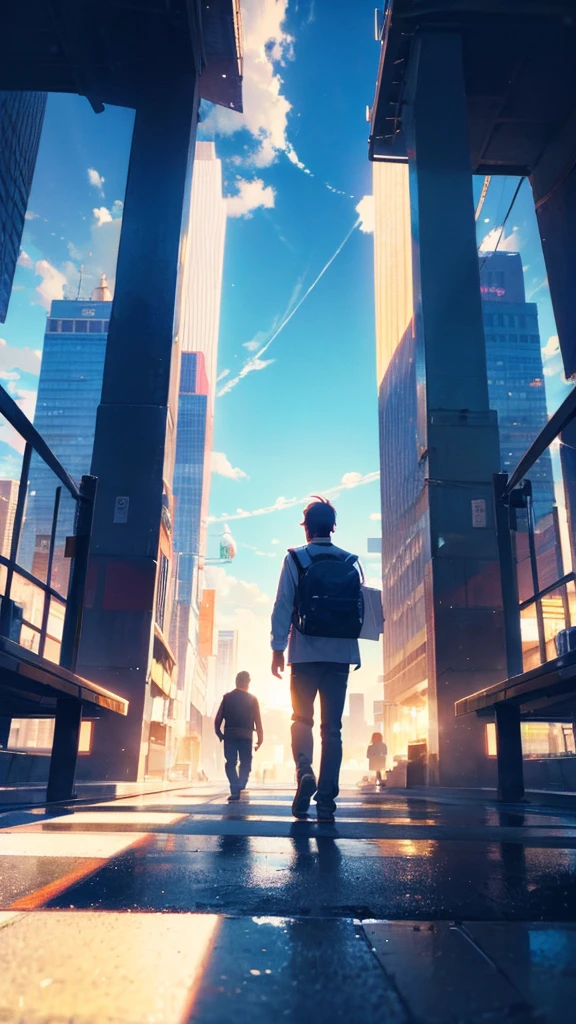 Man walking in heaven,Parent and ,View from behind,Side view