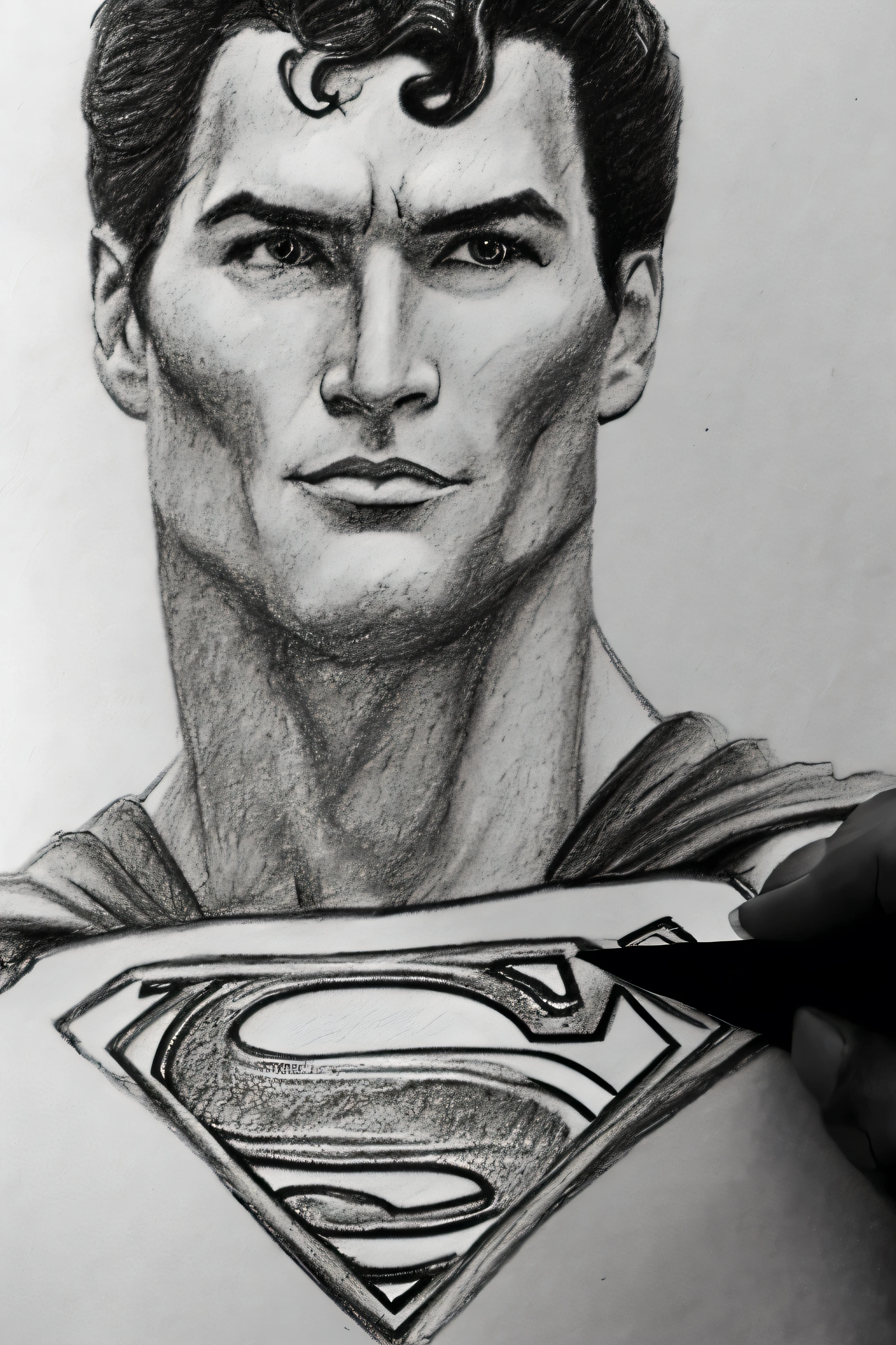 A pencil sketch of superman, less detailing, a lot of errors, over lining, messy, drawn in a square-lined diary, no shading, no blending, no portrait, no light source on face, no pixels