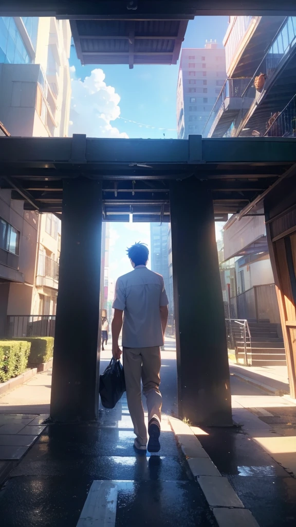Man walking in heaven,Parent and ,View from behind,Side view