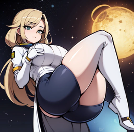 Big butt astronaut, with huge breast and a narrow waist in outer space