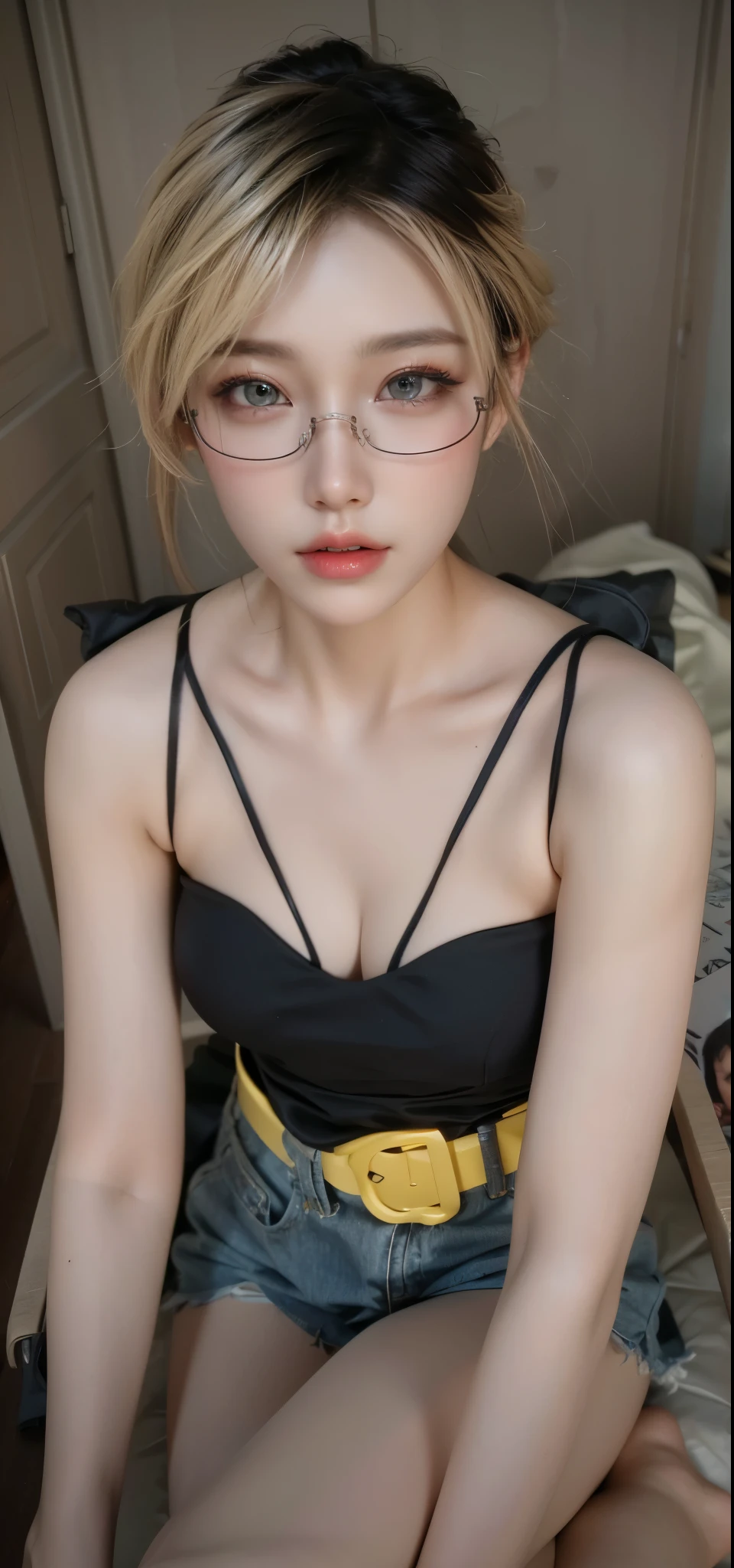 Game Art，CG Animation，Best image quality，Maximum resolution，8K picture quality，(A bust photo)，(portrait)，(Head close-up)，(Rule of Thirds)，Unreal Engine 5 rendering works，20 year old girl，((Queen))，The eyes are very detailed，(Large Breasts)，Elegance and nobility，Light，Light线追踪，Game CG，((3D Unreal Engine))，OC rendering reflection mode，4k，Ultra-clear，Translucent lace，Fair and plump figure，Pretty Face，Light泽凝胶涂层，身着华贵礼服的Queen，Gorgeous clothing，Luxurious and exquisite jewelry，Colorful makeup，wear glasses