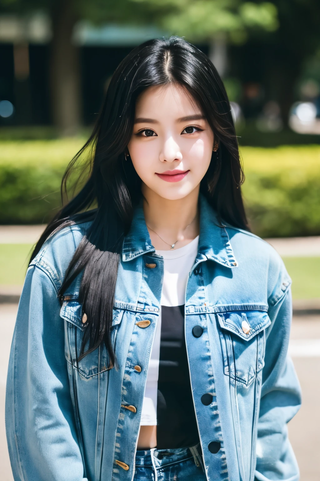 araffe woman with long black hair wearing a denim jacket, portrait of female korean idol, portrait of jossi of blackpink, shot on canon eos r5, shot on canon eos r 5, wan adorable korean face, shot on nikon z9, jinyoung shin, captured on canon eos r 6, taken with canon eos 5 d mark iv