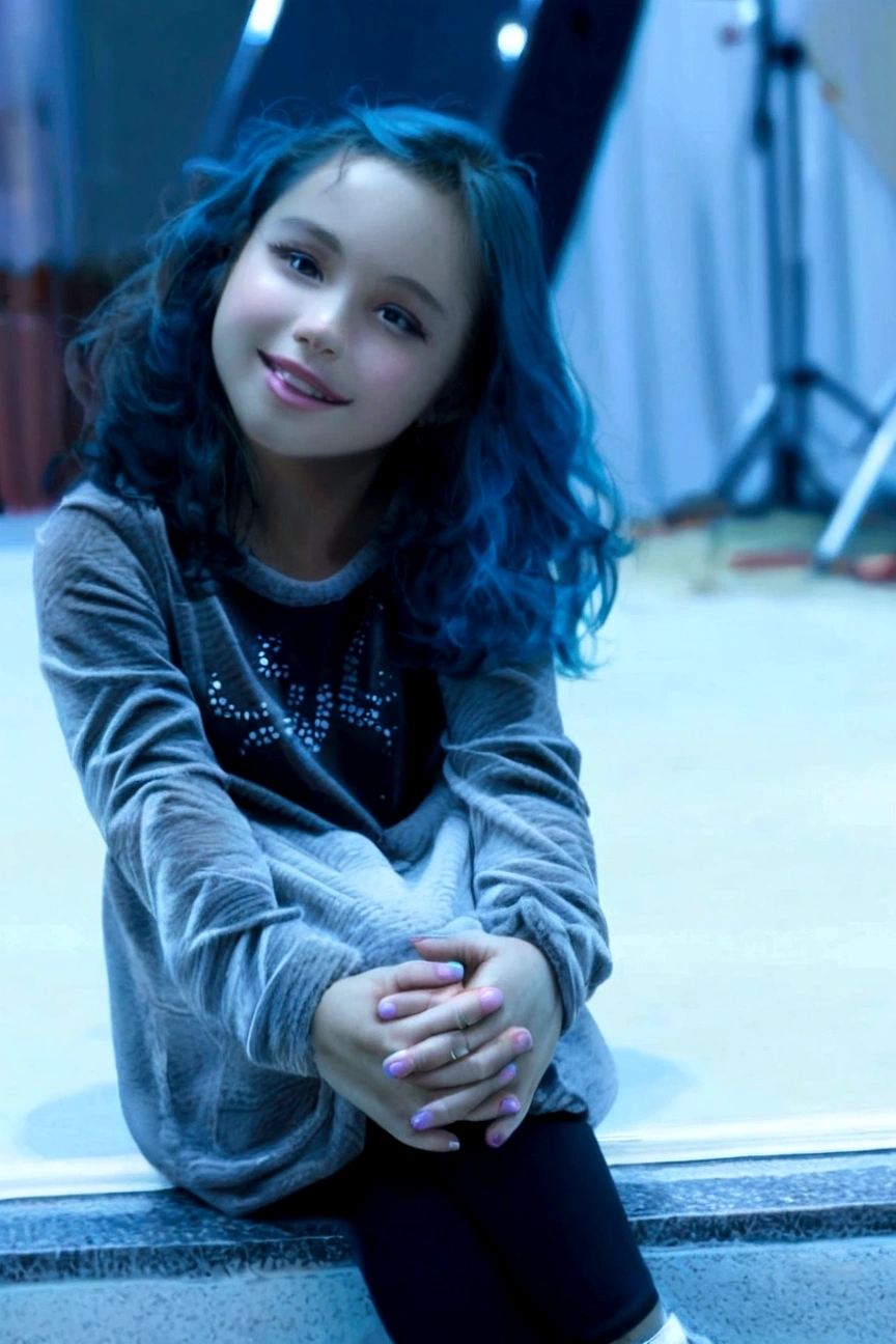 A sitting, hair down, smile