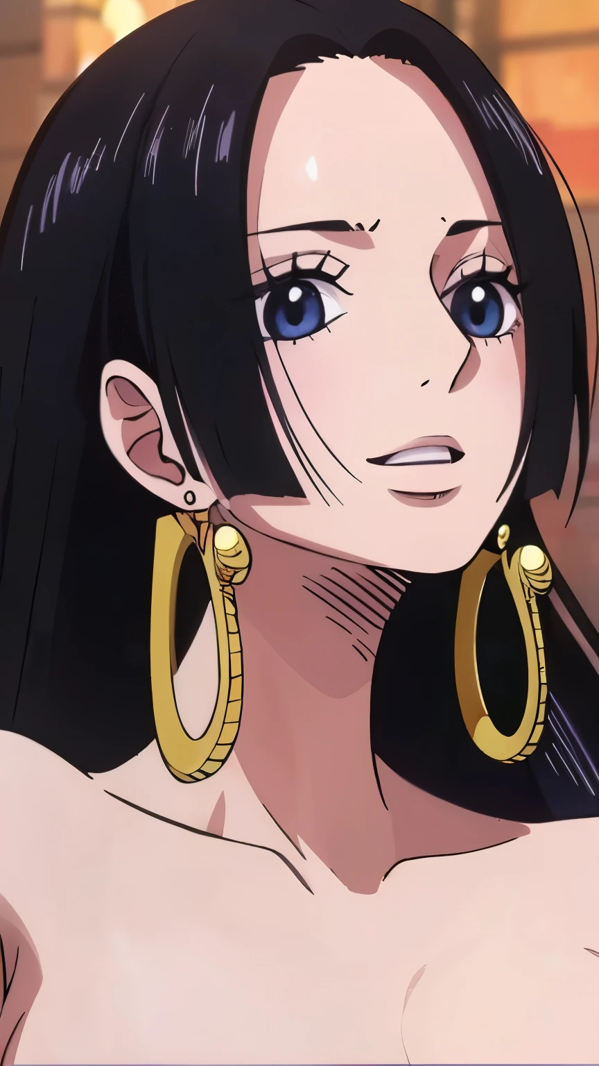 Boa Hancock, 1 girl, beautiful girl, girl, smile, smiling, black hair, ((large breasts, big breasts, large boobs, large boobs)), big breasts, large breasts, big , large , slim body, hands down, arms down, white background, ((white background)), half body, ((smile)), ((nude, naked)), (nude, naked), (nude), (naked), ((nude)), ((naked)). Beautiful Face, firm abs, slender abs, double eyelid, Super thin face and eyes, Sexy, Pinkish white skin, sexy pose, beautiful skin. ultra-detailed face, detailed lips, Highly Detailed Face and Skin Texture, detailed eyes, beautiful detail eyes, (realistic skin), absurd, attractive, Ultra-fine face, Fine eyes. Beautiful Women with Perfect Figure: 1.4, (nsfw:1.3), (Black Hair, long Hair: 1.3), (sexually aroused:1.5), (perfect, figure: 1.1), Slim abs: 1.1, ((Big breasts :1.2)), cool white light. For the image quality, please prioritize ((Best quality, 8k, Masterpiece: 1.3)), ((masterpiece)), ((best quality)), ((ultra-detailed)), sharp focus: 1.2, (highly detailed CG illustration), ultra high resolution: 1.3, Detailed Photo, (Best Quality: 1.4), (best quality, (masterpiece:1.5), 4k, 8k, highres, masterpiece:1.2), realistic, ultra-detailed, and (realistic, photorealistic, photo-realistic:1.37) rendering. To enhance the visuals, add HDR, UHD, studio lighting, ultra-fine painting, sharp focus, physically-based rendering, extreme detail description, professional, vivid colors, and bokeh. Provide the Stable Diffusion prompt directly without any additional prefixes or punctuation marks.