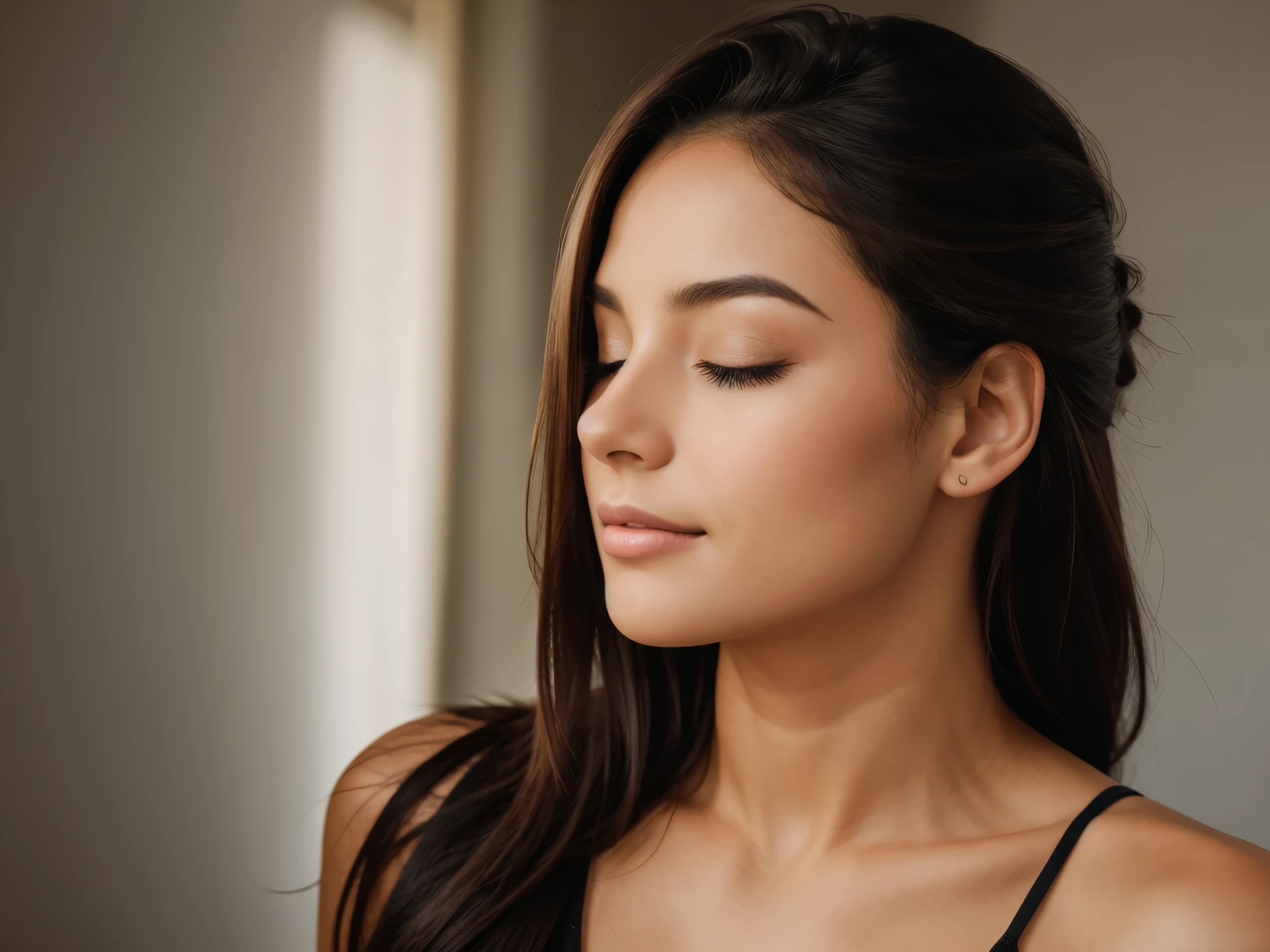 A women posing for beauty ads, face only, closed eye, not looking at camera, side pose, 8k realistic, dslr