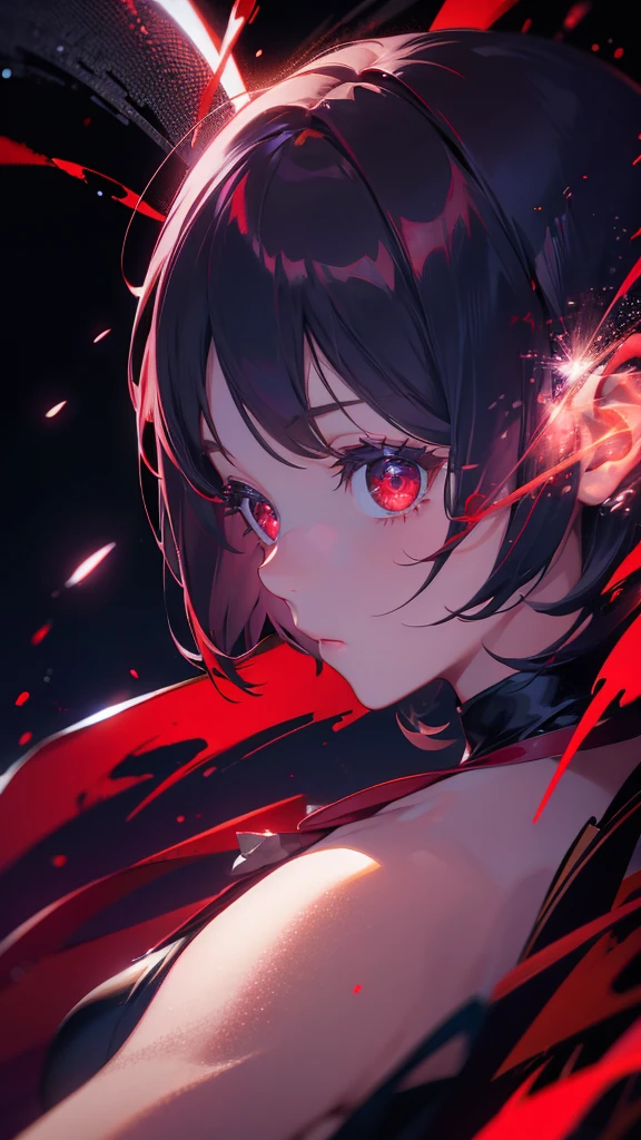 girl with short bob hair,Red eyes ,A shining heaven,From a to an adult