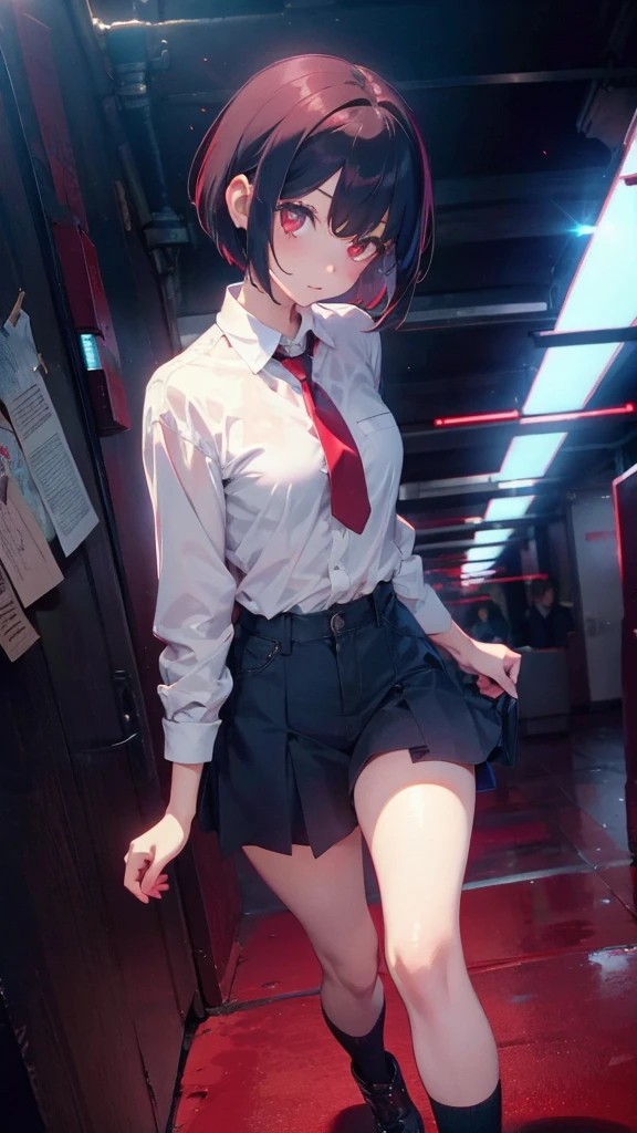 girl with short bob hair,Red eyes ,A shining heaven,Walking in heaven