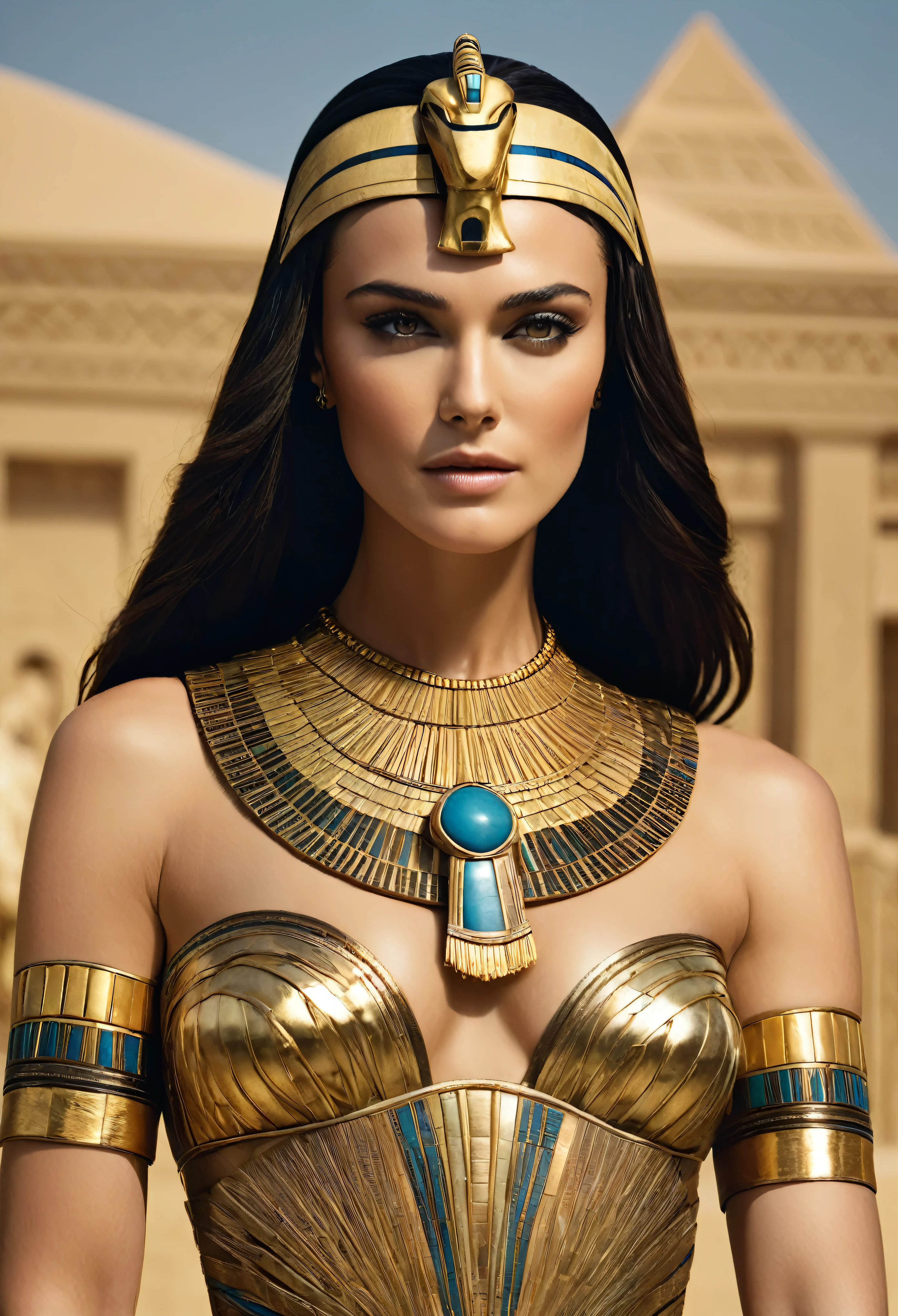 Gorgeous cleopatra, insane details, thick attractive figure, bulky figure, egyptian princess, cinematic goddess close shot, cleopatra, extremely beautiful lady, cinematic goddess body shot, cleopatra portrait, goddess, stunning beauty, extremely high detail, egyptian, cleopatra in her palace, cinematic goddess shot, egyptian style, extremely detailed goddess shot, beautiful goddess, cinematic portrait, professional cinematography, As an Egyptian, Keira Knightley Beautiful and stunning pharaoh Keira Knightley, portrait of Cleopatra, uhd, 8k, 32k, detailed, intricate, sharp Beauty, high definition, cinematic perspective, faultless image, background of ancient EgyptA close-up of a woman wearing a gold dress and an Egyptian mask, a cinematic portrait, expert cinematography, crazy details, an Egyptian princess, a close-up of a cinematic goddess, cleopatra, an incredibly beautiful lady, and a cinematic goddess body