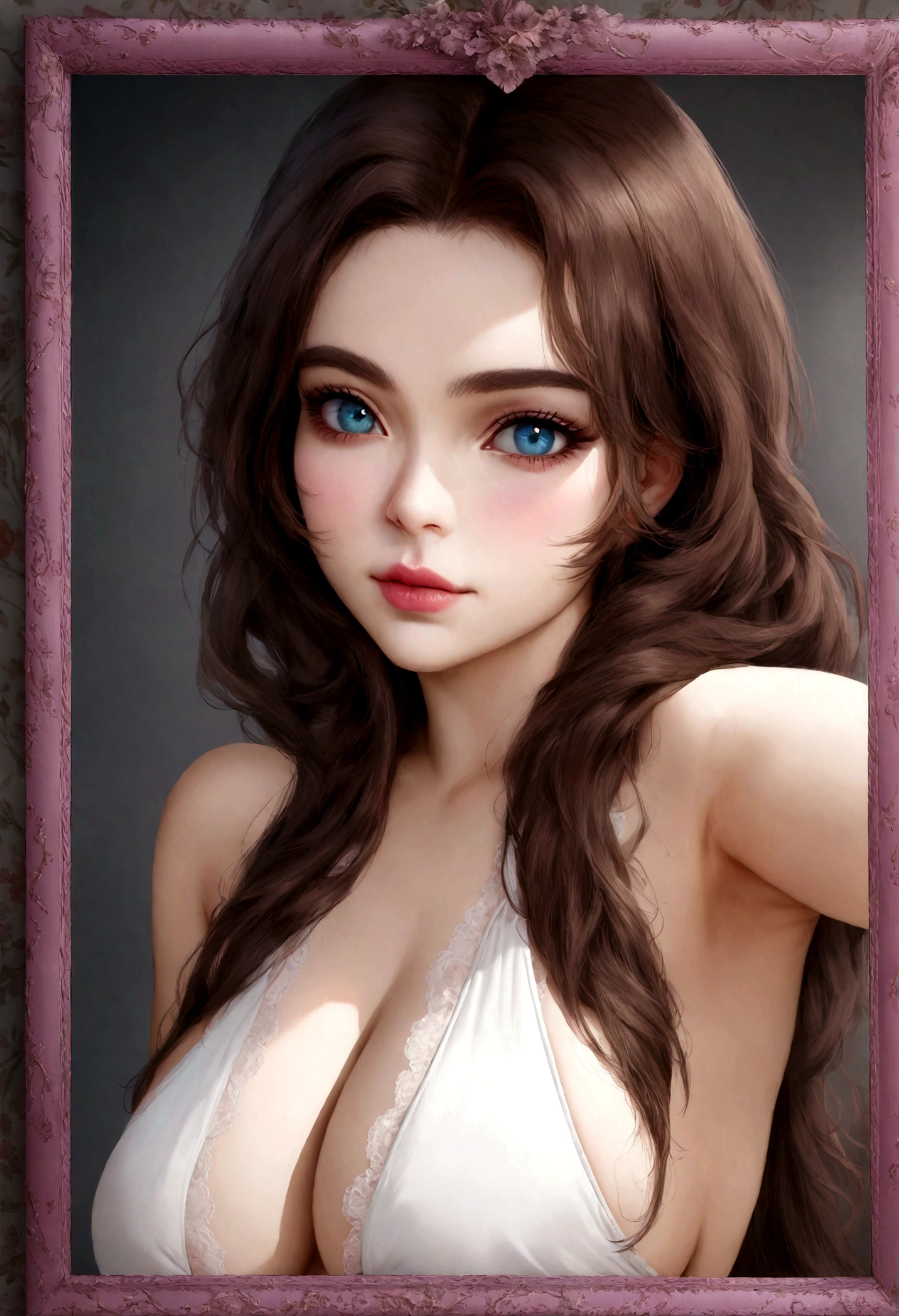 arafed femme pleinement , fille sexy aux yeux marrons, ultra realistic, Meticulously detailed, Portrait de Sophie Mudd, cheveux bruns et grands yeux, selfie d'une jeune femme, The eyes of Dubai, violette myers, sans maquillage, maquillage naturel, regarder directement la caméra, visage avec artgram, maquillage subtil, superbe photo de tout le corps debout dans un miroir, dans la chambre, Medium to large bust