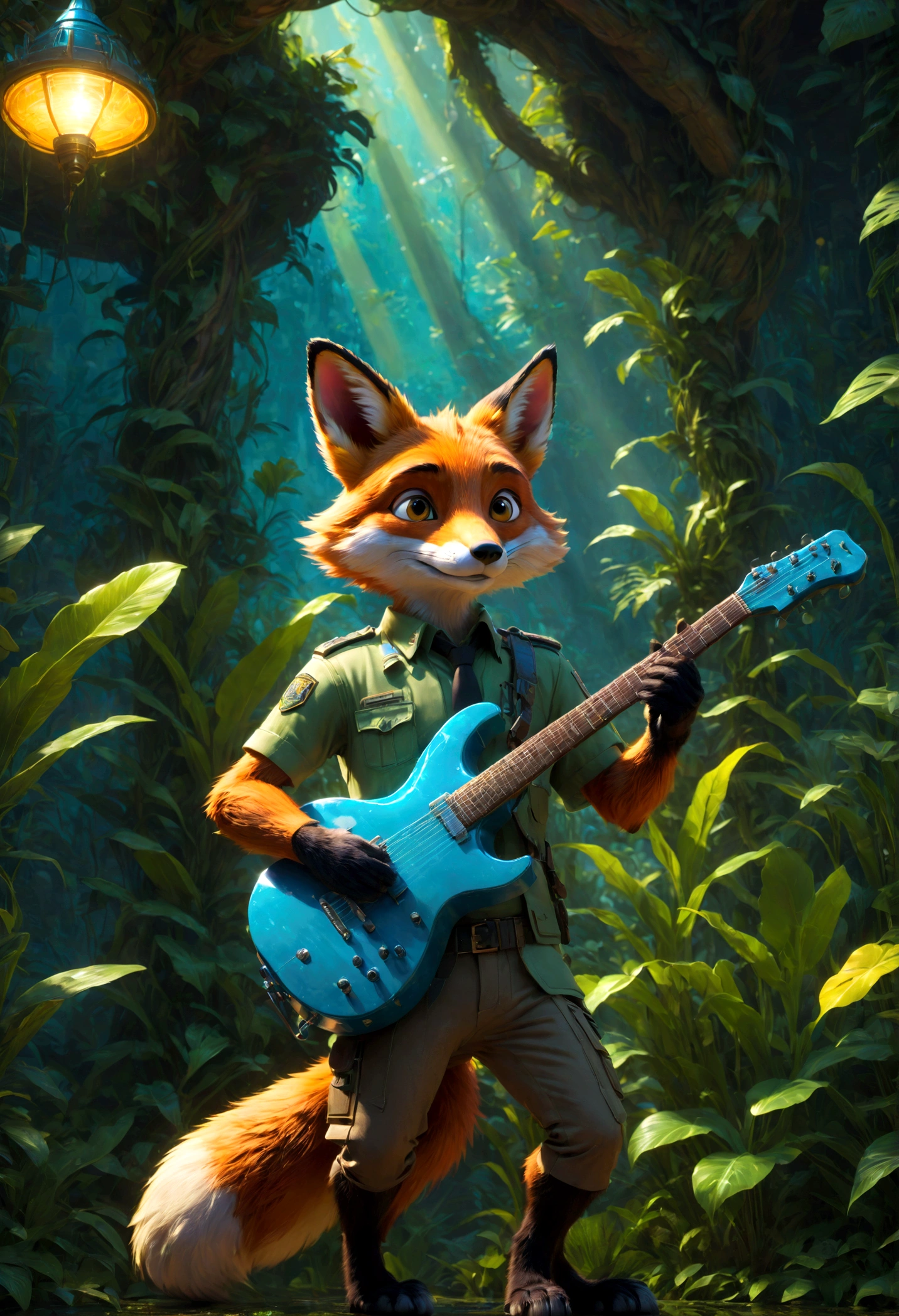 Jungle Adventure, full body, by Vladyslav Yerko, cinematic still, (best quality, masterpiece), very aesthetic, perfect composition, intricate details, ultra-detailed, vivid colors
