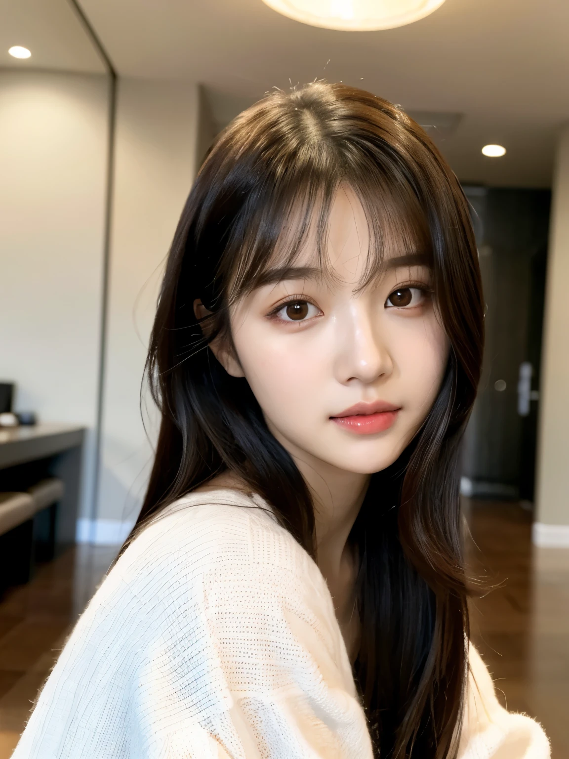 there is a woman that is posing for a picture in a room, jaeyeon nam, korean girl, heonhwa choe, ulzzang, gorgeous young korean woman, beautiful south korean woman, xintong chen, beautiful young korean woman, headshot profile picture, lee ji-eun, lee ji - eun, jinyoung shin, wan adorable korean face