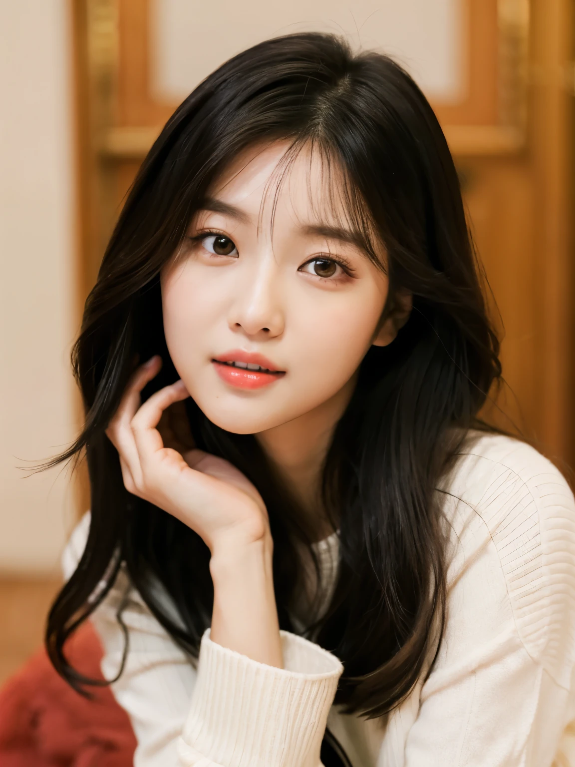 there is a woman that is posing for a picture in a room, jaeyeon nam, korean girl, heonhwa choe, ulzzang, gorgeous young korean woman, beautiful south korean woman, xintong chen, beautiful young korean woman, headshot profile picture, lee ji-eun, lee ji - eun, jinyoung shin, wan adorable korean face