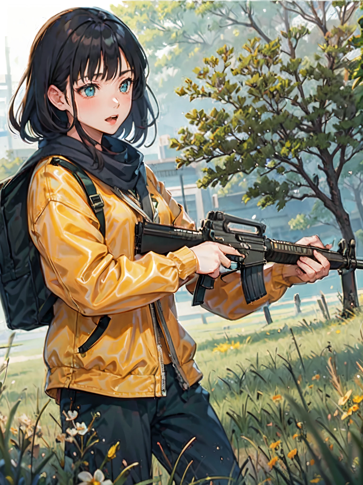 (masterpiece, best quality:1.2), solo, 1girl, using an m16a2