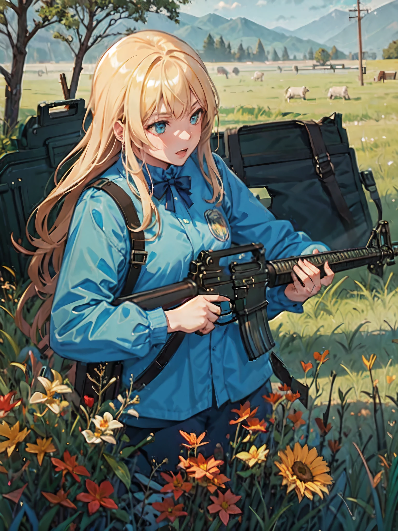 (masterpiece, best quality:1.2), solo, 1girl, using an m16a2