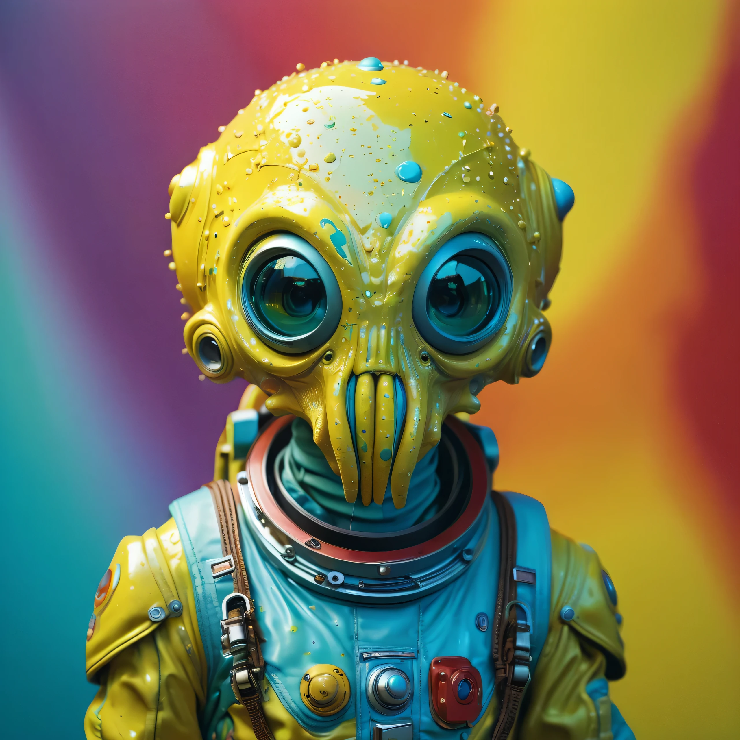 8K, ARTISTIC photogrAphy, best quAlity, mAsterpiece: 1.2), A (potrAit:1.2) Don Bluth Style  ASTRONAUT Cthulhu yellow Toon Doll, full body RAW candid cinema, cyan hair, 16mm, color graded portra 400 film, remarkable color, ultra realistic, sad admosphere, dark lighting, oppressive atmosphere, depressive colors, kodak portra 400, photograph,r, Natural Light,  Pinhead lighgts, blur reflection, Brush Strokes, Smooth, abstract, Splatter, Oil On Canvas, rainbow colors, fractal isometrics details bioluminescens : a stunning realistic photograph of wet bone structure, 3d render, octane render, intricately detailed, titanium decorative headdress, cinematic, trending on artstation | Isometric | Centered