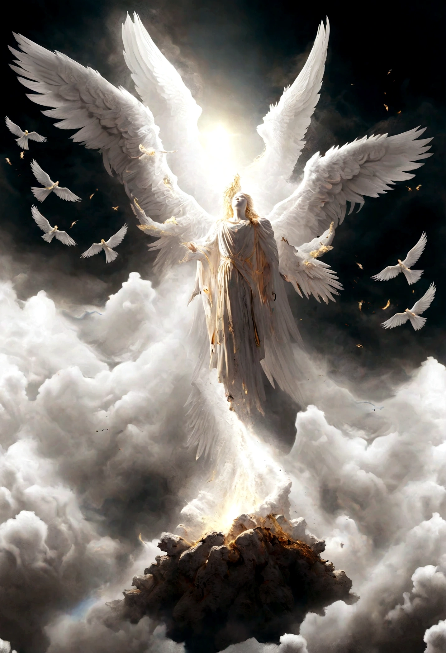 angels being kicked out from heaven, ancient, realistic, falling from the sky, evil, dark