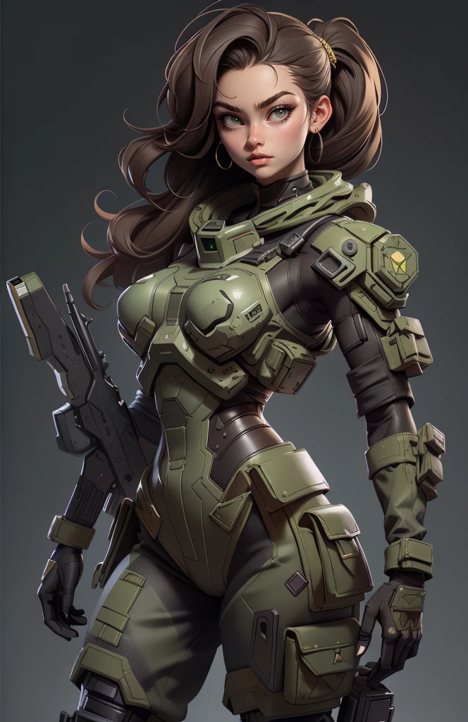 11:23(((Best quality: 1.4))),(Unparalleled tmasterpiece), (hyper HD),(Hyper-realistic 8k CG)、(dark colored hair) ((( body))), (((1 girl in))), 25-year-old American soldier with perfect body,,Beautiful and well groomed face,muscular body:1.2,army green with military decals and insignia, (Pictures from head to thighs), Complex equipment, military green ,long trousers,The clothes inside are dark,Clothes with armored metal electronic parts, Poison tattoos ),Gorgeous and fearless female warrior, fit and muscular body, military shirt, shoulder, Dark blonde hair, tattooed arms, Full detail on the face, Killing eyes, high detal, actual, Photoquality, high high quality, (photoactual:1.4), The content is very detailed, tmasterpiece, high high quality shadow, military mech background.