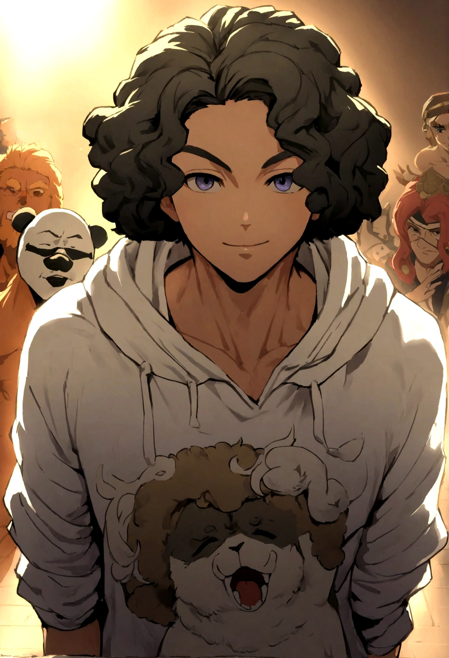 A sexy 19 year old boy, hijo de Zeus y Afrodita, pelo negro con sudadera, le encanta el negro, los pandas, mitologia griega, anime y los videojuegos. Es dominante, Dios de todo, superado solo por su padre