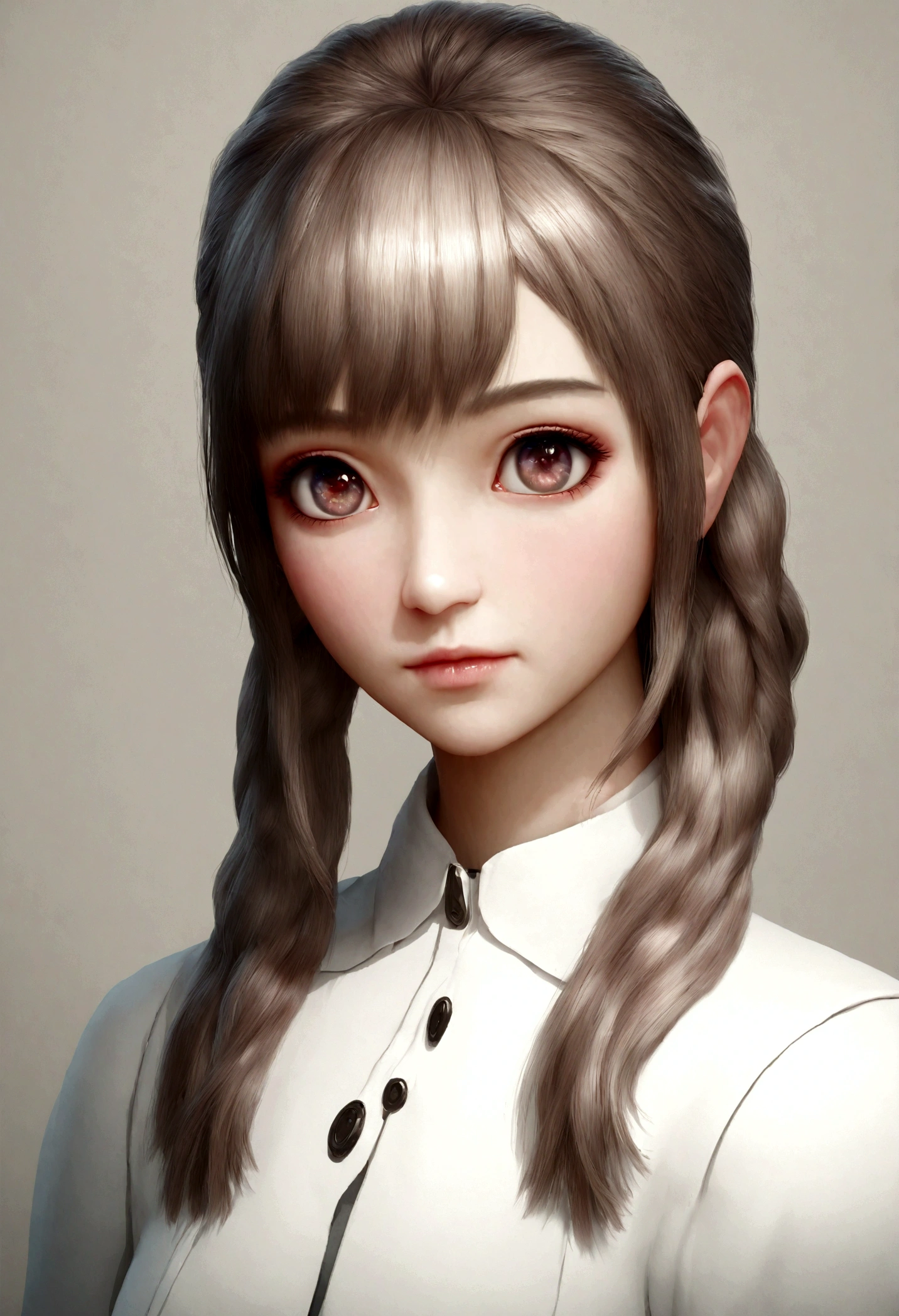 Please look at it from the perspective of a marshmallow that is about to be eaten.。Arafed doll of a girl with long hair and a bow tie, a hyperrealistic schoolgirl, 3 d anime realistic, realistic anime 3 d style, render of a cute 3d anime girl, photorealistic anime girl render, Hyper realistic anime, anime cgi, photorealistic anime, a hyperrealistic schoolgirl, anime styled 3d, anime cgi style。make the throat clearly visible。