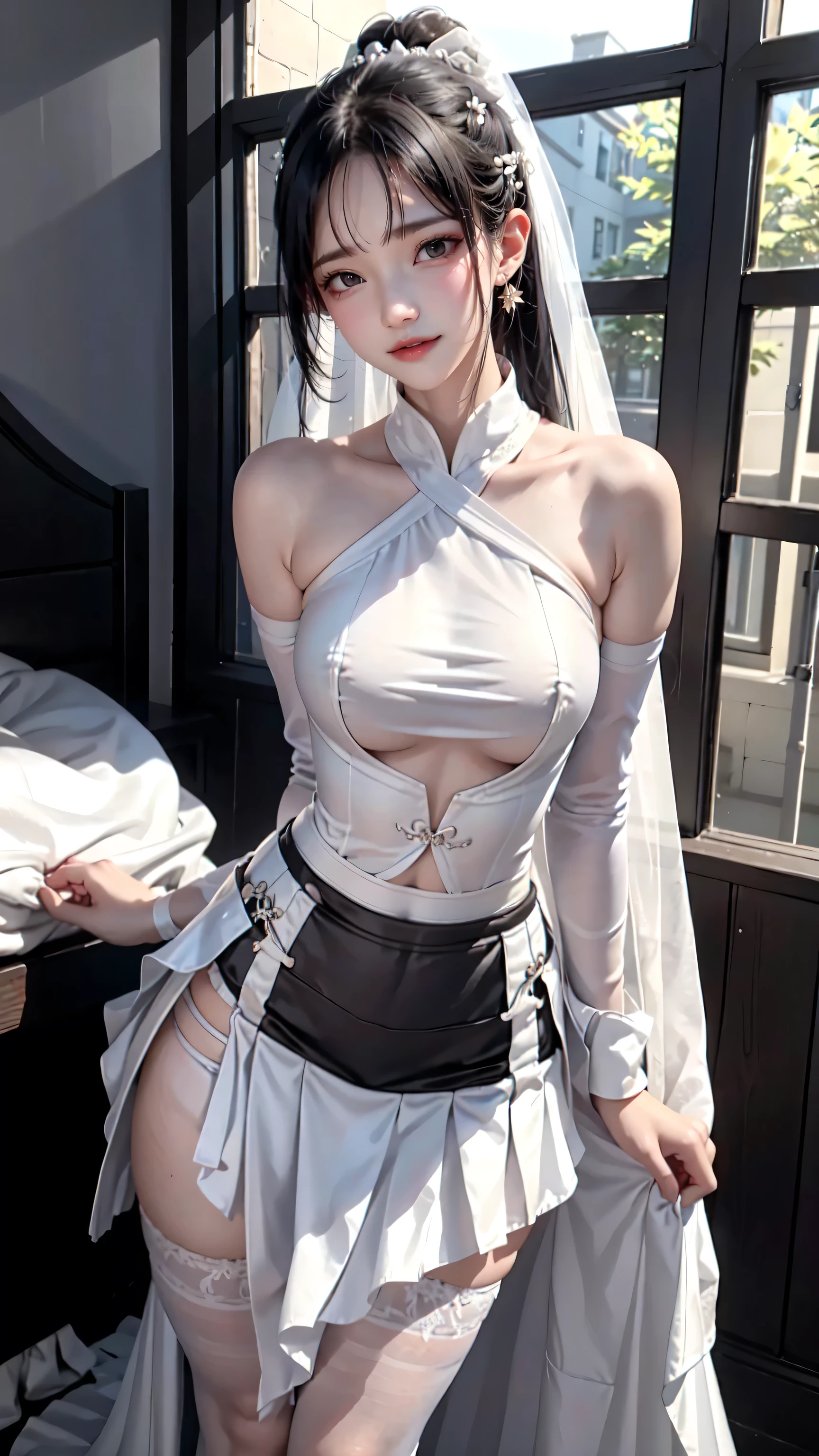 1 female,12years old,Black Hair,Beautiful ponytail hairstyles, (High Waist Skirt:1.3),, (White shirt:1.3), (Double-breasted,Underbust:1.2), Moaning,Sweaty thighs,My crotch is wet,Roll up your skirt,who、blush、whole body、A skirt so short that you can almost see her butt、Sleeveless clothing、In a dark alley、super Short Skirt、side ee-through clothing、Sexy woman、Embarrassed blushing face、Puzzled look、Breasts exposed from side、thin waist、Clothes that stick to the abdomen、Big tits、Very thin fabric、Beautiful body line from the groin to the lower body、Clothes with small pieces of cloth fastened with strings、((wedding dress))、Clothes with wide side openings