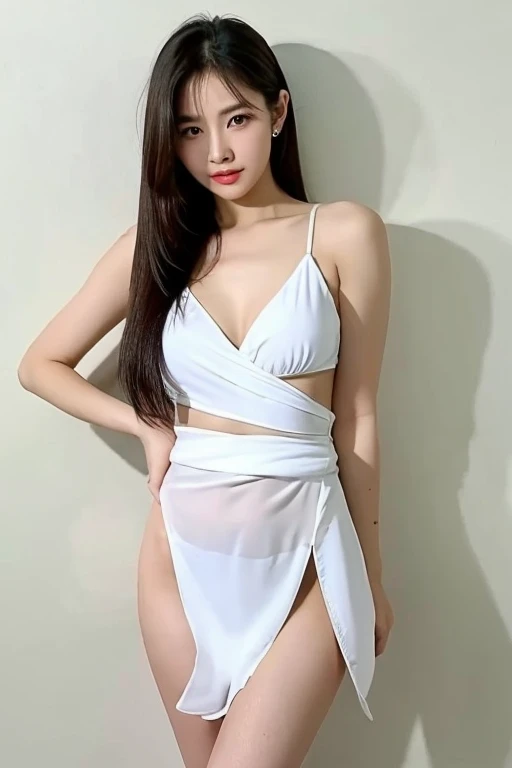 ((best quality)), ((masterpiece)), (detailed), 1girl , beautiful straight black long hair , seductive gaze , perfect body , standing position , sexy poses , body wrapped in Malaysia Flag , white background 