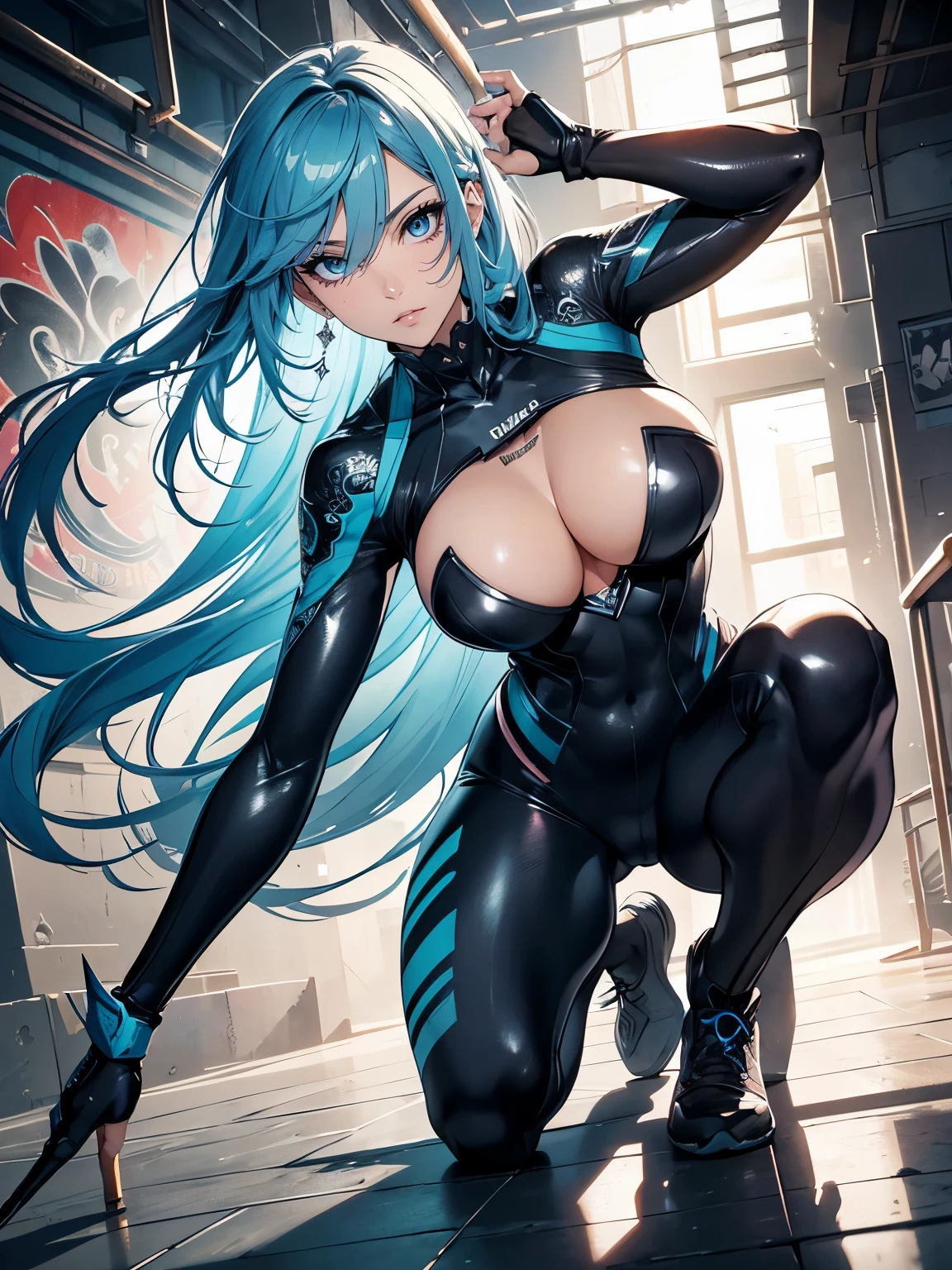 Comics style, Various full-body attack poses and immersive effects, Hover effect, Brightly colored graphite style background "HDR Ultra" detailed and with focus effect, (finely detailed beautiful eye: 1.2), Beautuful Women, (finely detailed eyes and detailed face:1.3), (beautiful and clear background:1.2), (extremely details CG, Best Shadow:1.1), Depth of field and blur, (White background:0.5), (Very thin and beautiful: 1.1), (perfect detail: 1.1) Doodle style background, digitial illustration, Center, Dynamic, Highly detailed, Watercolor painting, art stations, concept-art, Sharp Focus, Art by Kim Hyun-tae, Full body shot, character sheets, Lightning Wave, beautiful anime watercolors, graffiti paint, Fine detail, intricate detailes, Proportions illustration,rubbersuit, large full breasts, Nipple float, Inorganic background, 1womanl, Exposing the chest, Raising his arms and showing his armpits, Contrast enhancement, Depiction of dense hair, Depiction of detailed eyes, hiquality, Top image quality, Vibrant poses, sexy pose, Glamorous woman, Exposing the skin