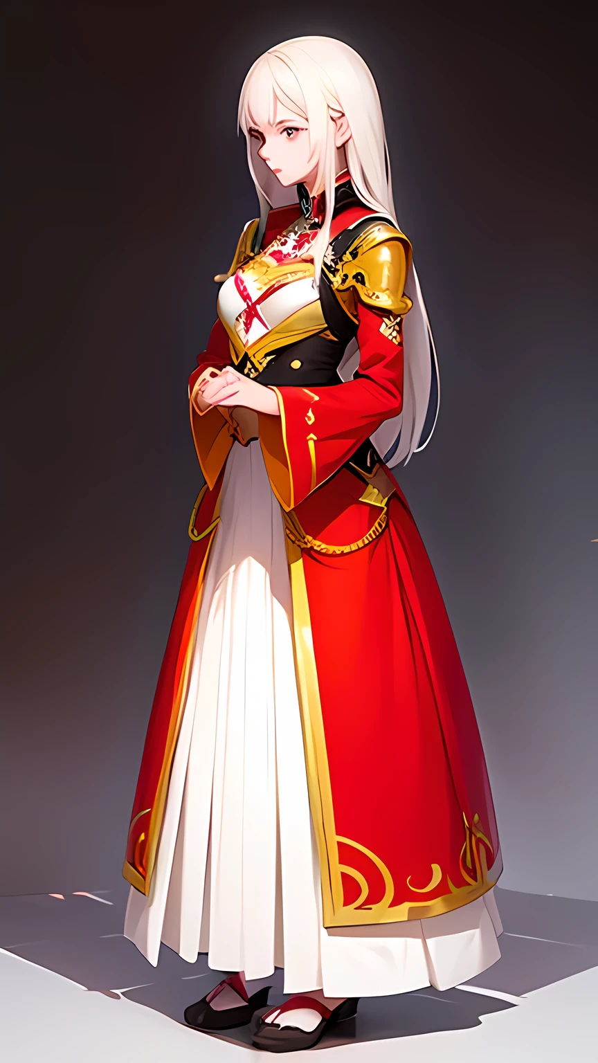 female model, (standing right side straight), view from far away traditional long clothes but tightly fit,realistic hands