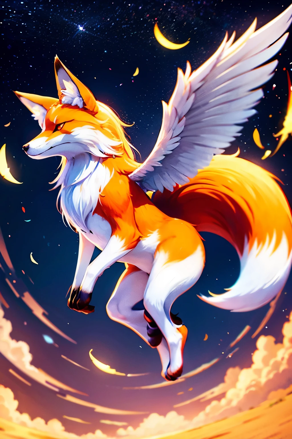 Fox with wings, background dreamland