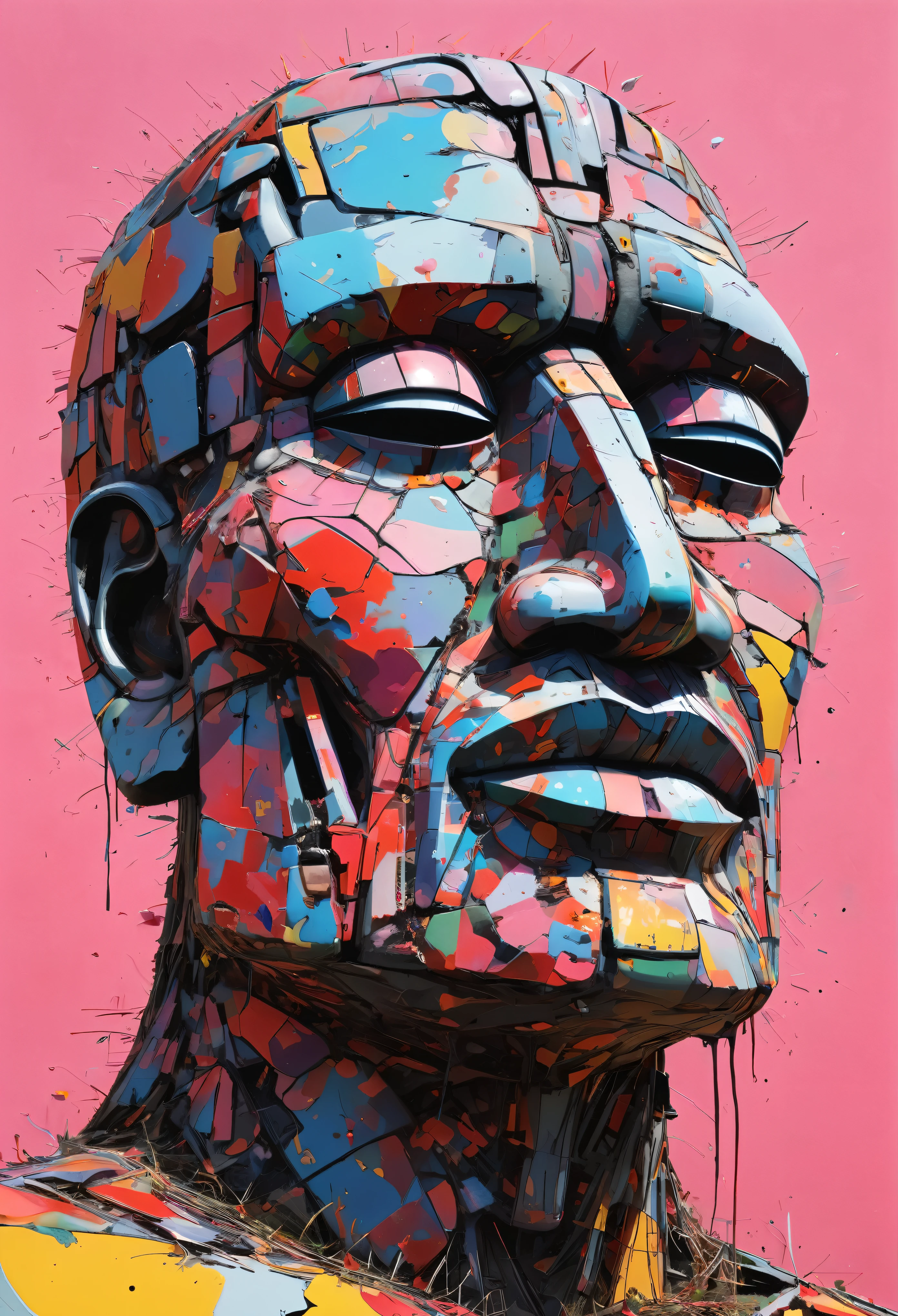 Graffiti, scribble, Comics by Petra Cortright, best quality, masterpiece, moai statue artwork, Representative work, official art, Professional, Ultra intricate detailed, 8k, moai statue art, colourful background