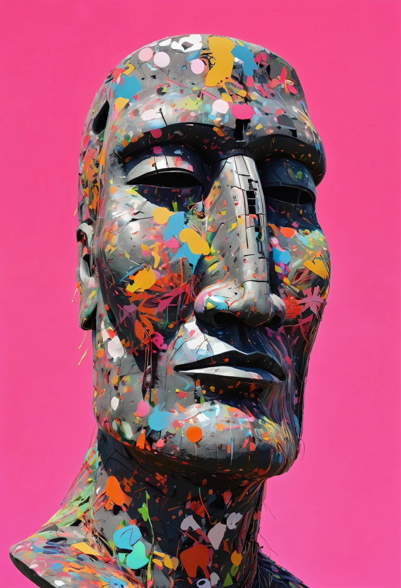 Graffiti, scribble, Comics by Petra Cortright, best quality, masterpiece, moai statue artwork, Representative work, official art, Professional, Ultra intricate detailed, 8k, moai statue art, colourful background
