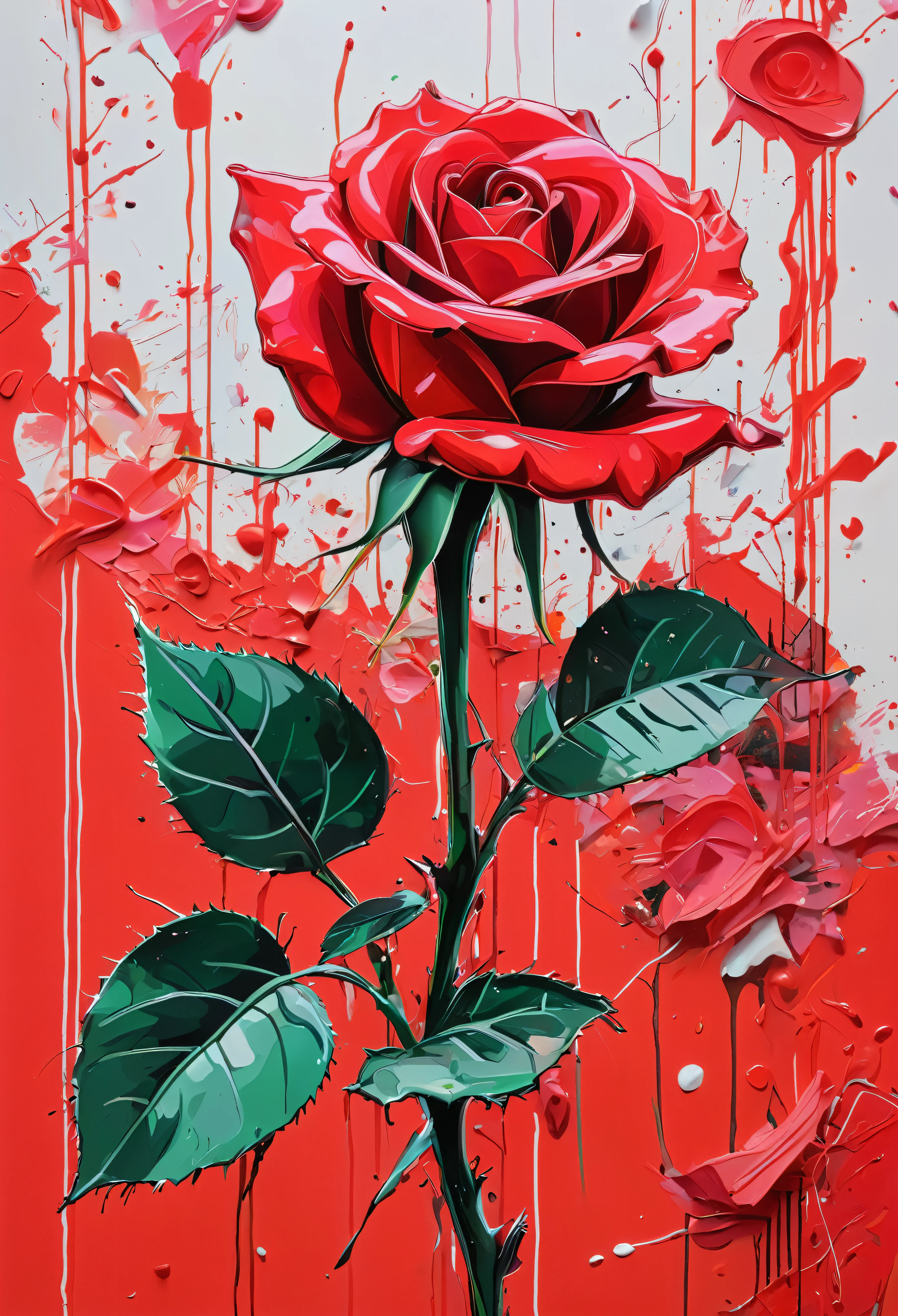 Graffiti, scribble, Comics by Petra Cortright, best quality, masterpiece, 3d red rose artwork, Representative work, official art, Professional, Ultra intricate detailed, 8k, 3d red rose artwork, colourful background