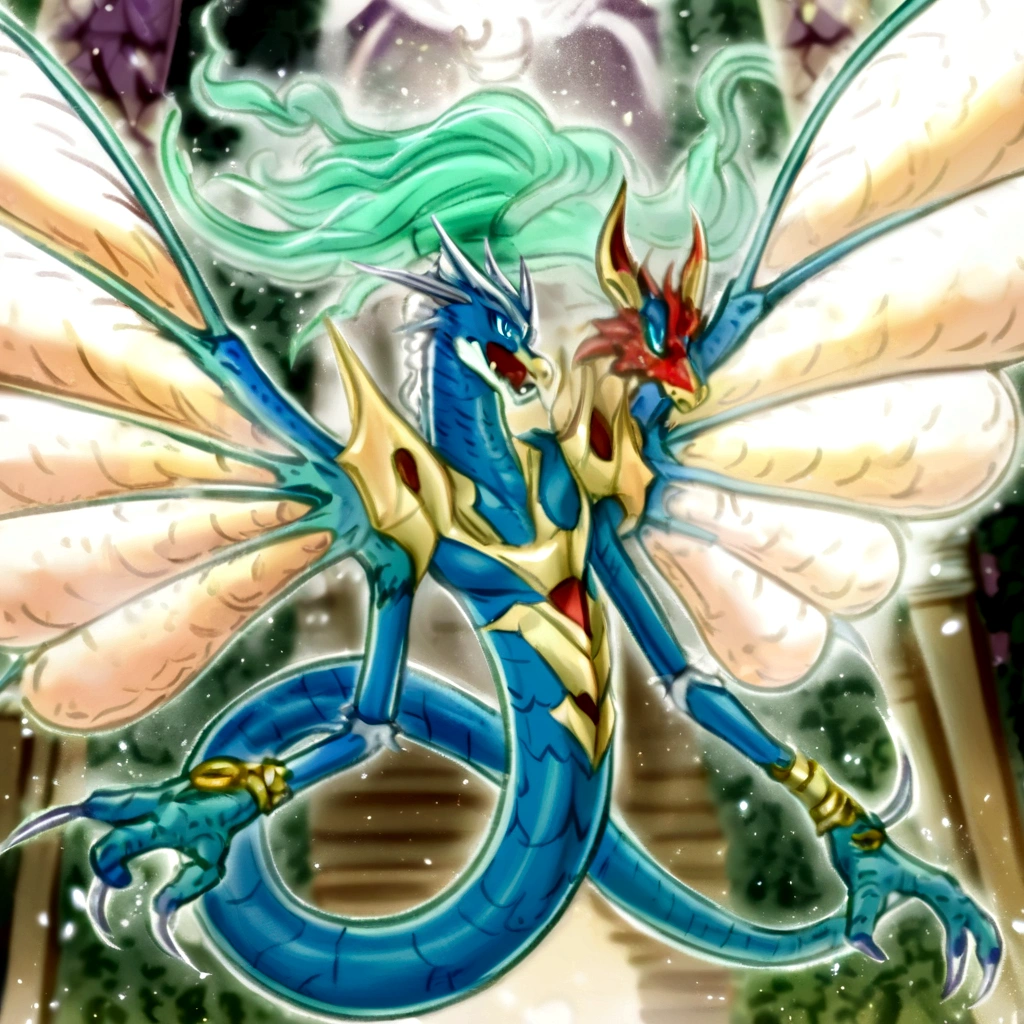quetzalcoatl, dragon snake with wings, blue eyes white dragon, wiggly ethereal being, slifer the sky dragon