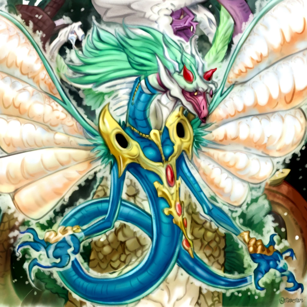 quetzalcoatl, dragon snake with wings, blue eyes white dragon, wiggly ethereal being, slifer the sky dragon