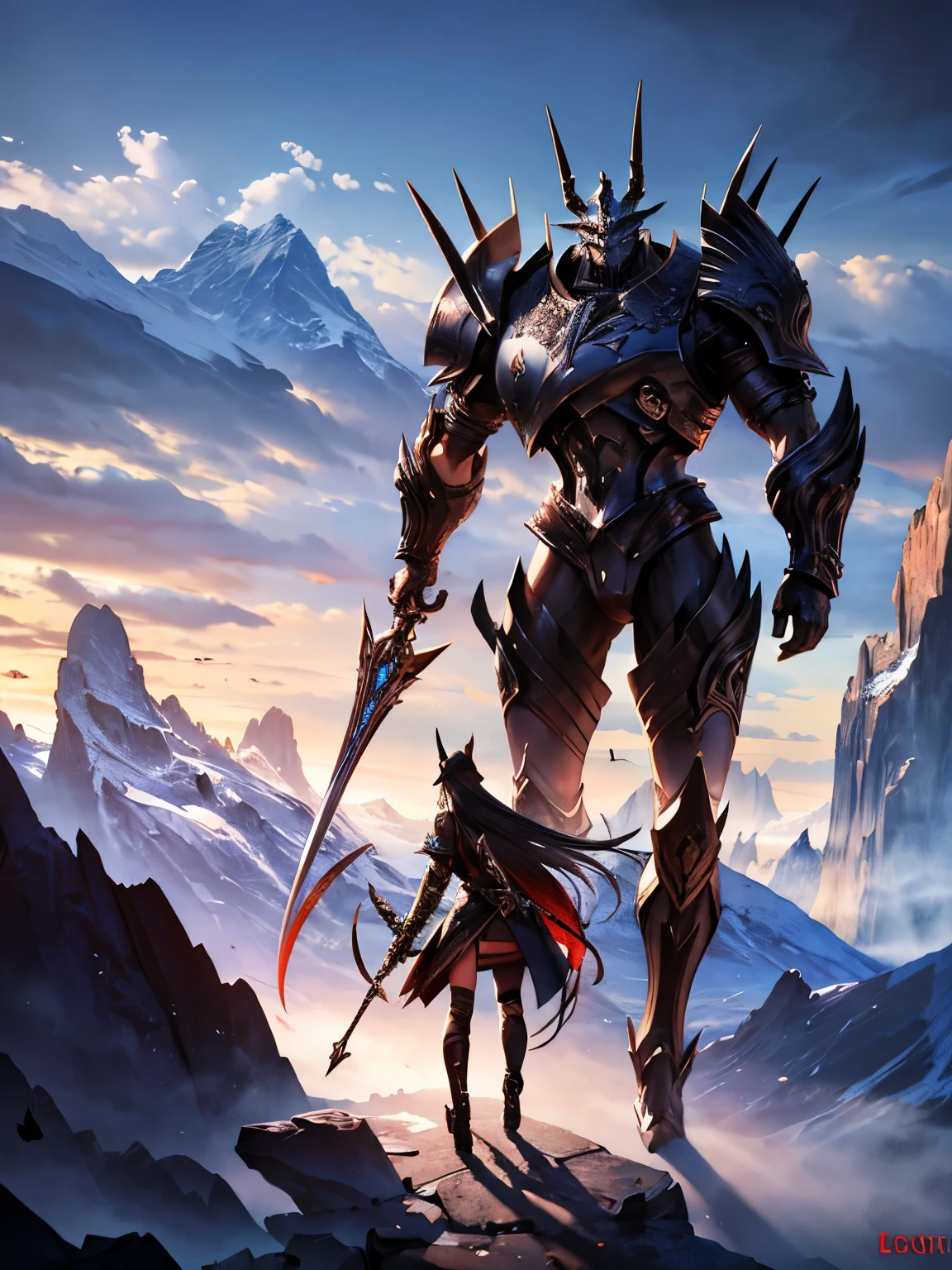 a white orc with a crossbow in bouth hand,quiver on back,leather armor,now-capped mountains in background,clear eyes, looking towards camera,no tusks,(best quality,4k,8k,highres,masterpiece:1.2),ultra-detailed,(realistic,photorealistic,photo-realistic:1.37),stunning landscape,dramatic lighting,cinematic composition,intricate details,fantasy,digital painting,only two Leggs,Head towards camera,one Weapon,Cheast Armor,No horns,no black eyes