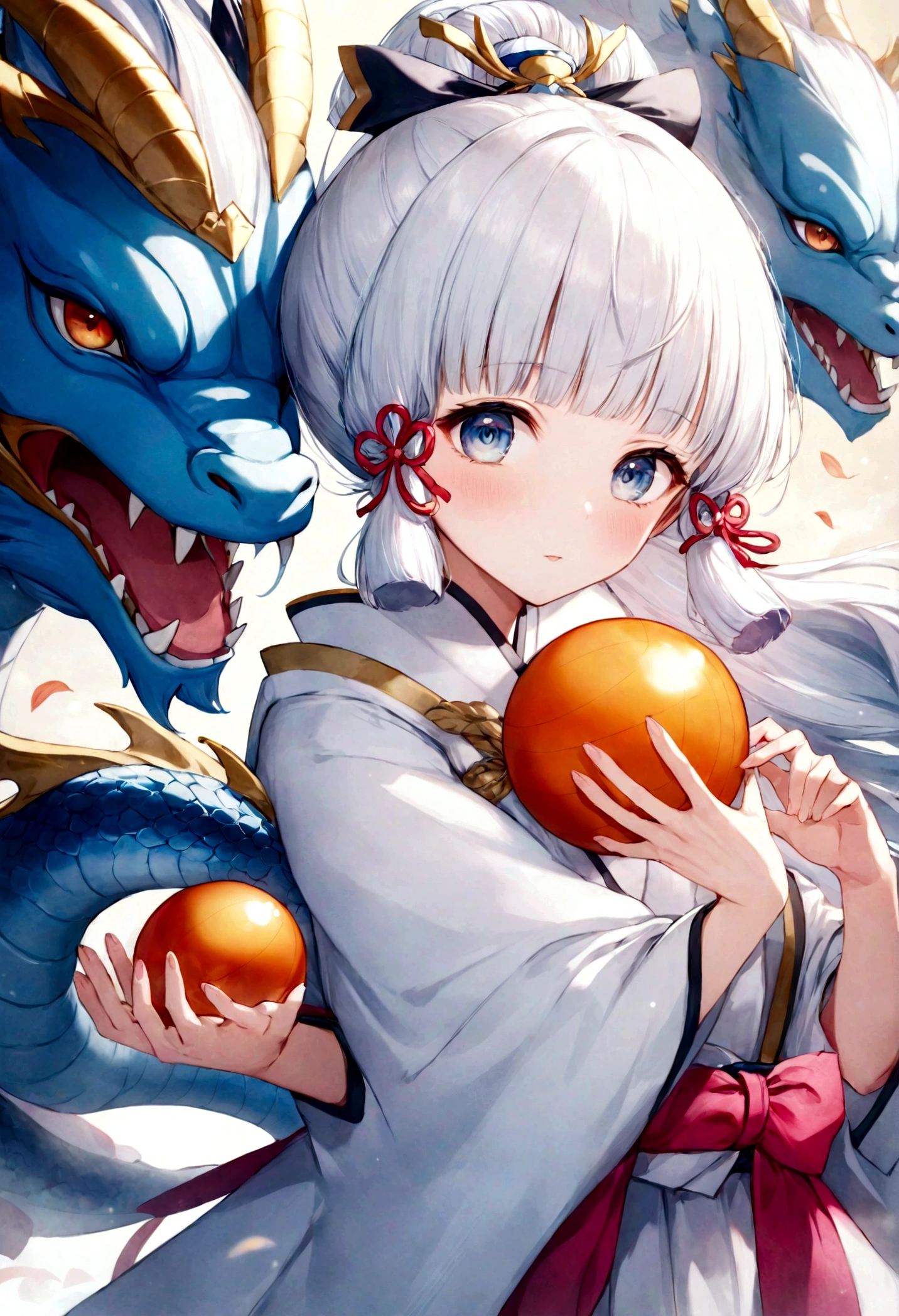 Anime girl holding a dragon ball, Ayaka Genshin Impact, White-haired deity, Anime style 4K, Anime Art Wallpaper 4K, Anime Art Wallpaper 4K, Onmyoji Detailed Art, anime wallpaper 4k, Anime Wallpaper 4K, best anime 4k konachan wallpapers, Anime Fantasy Artwork, 4k comics wallpaper, Anime fantasy illustration