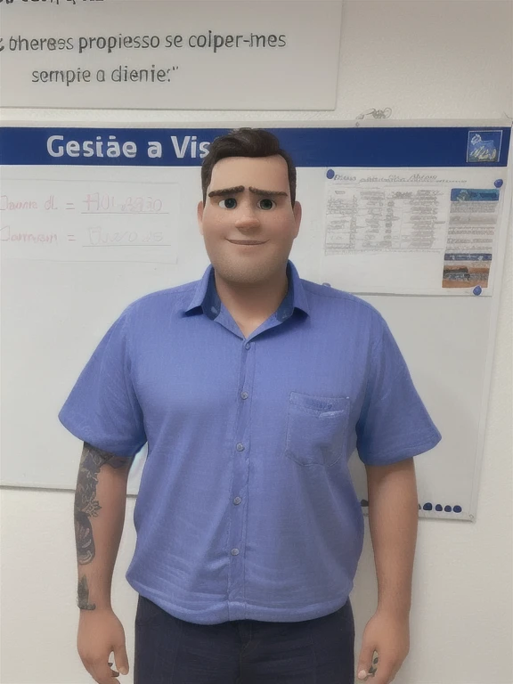 Homem de camisa azul estilo pixar