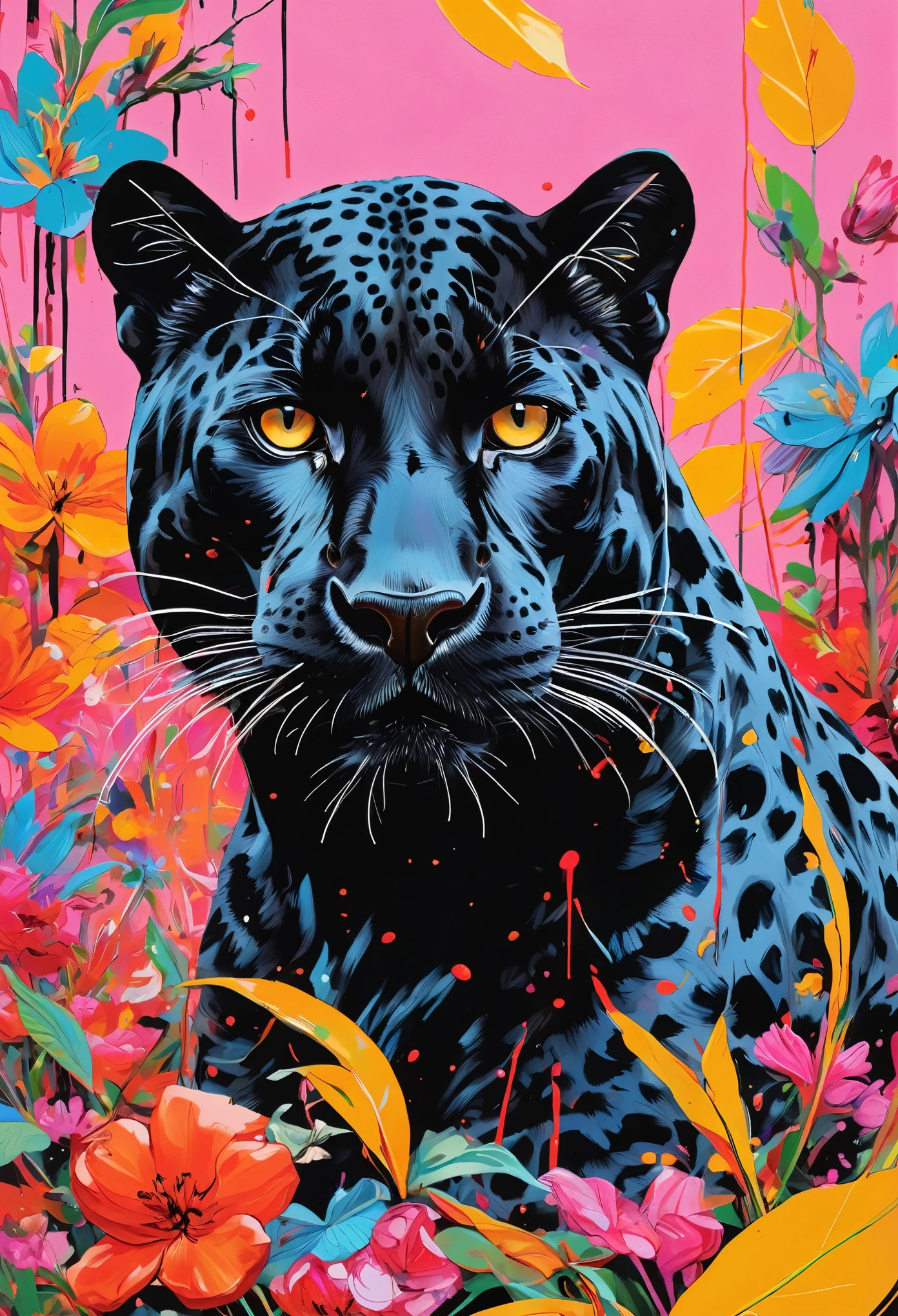 Graffiti, scribble, Comics by Petra Cortright, best quality, masterpiece, black jaguar artwork, Representative work, official art, Professional, Ultra intricate detailed, 8k, black jaguar art, colourful background