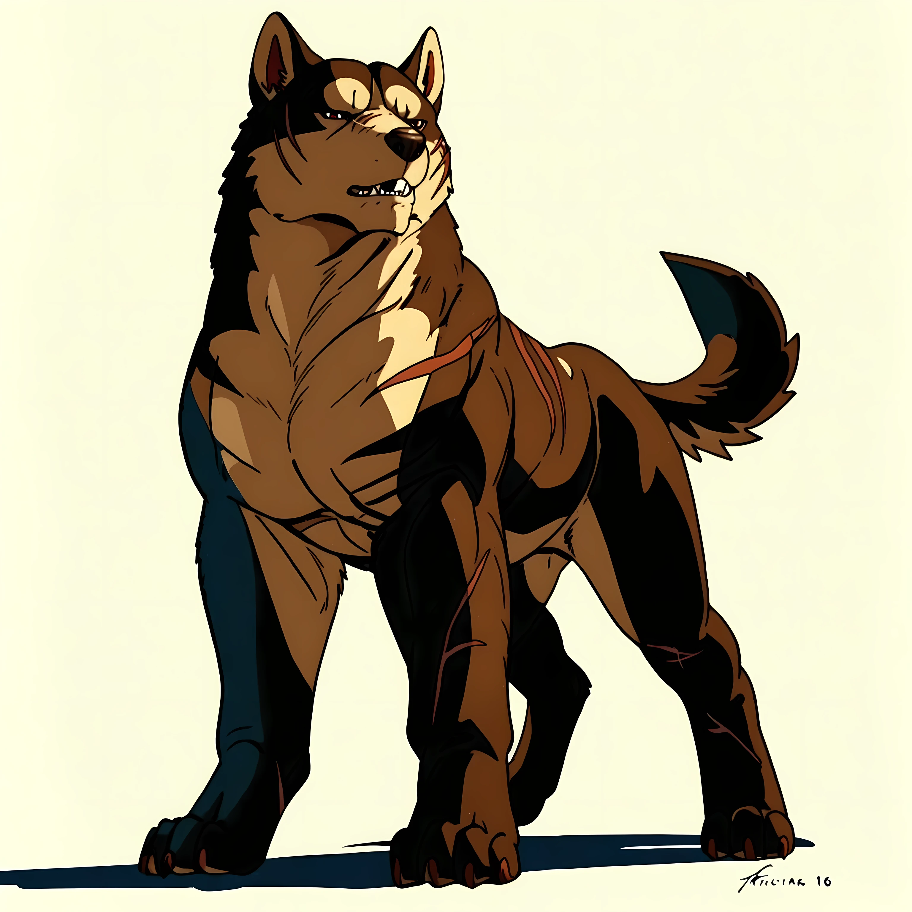 riki, brown fur, scars, male, feral:1.1, quadruped, full body, (muscular forelegs, muscular hindlegs, muscular feral, pectorals):1.5, paws, detailed, high quality, best resolution, day, solo, posing, (no background, white background):1.5, shadow on ground, tail, by negger, by rossciaco, by taran fiddler, cel shaded
