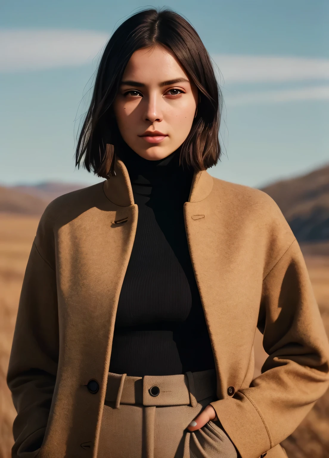 A stunning intricate full color portrait of (sks woman:1), wearing a black turtleneck, epic character composition, by ilya kuvshinov, alessio albi, nina masic, sharp focus, natural lighting, subsurface scattering, f2, 35mm, film grain, 