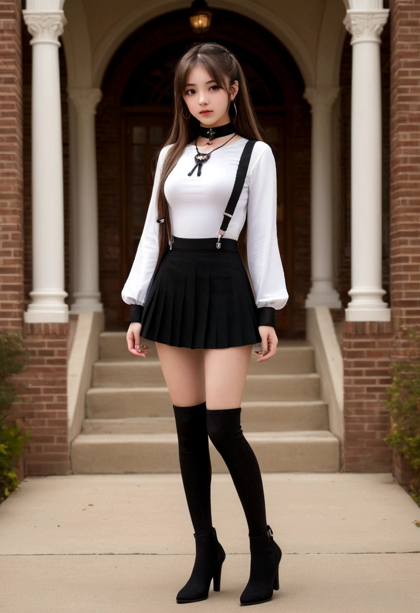 college girl,full body,stand,choker,