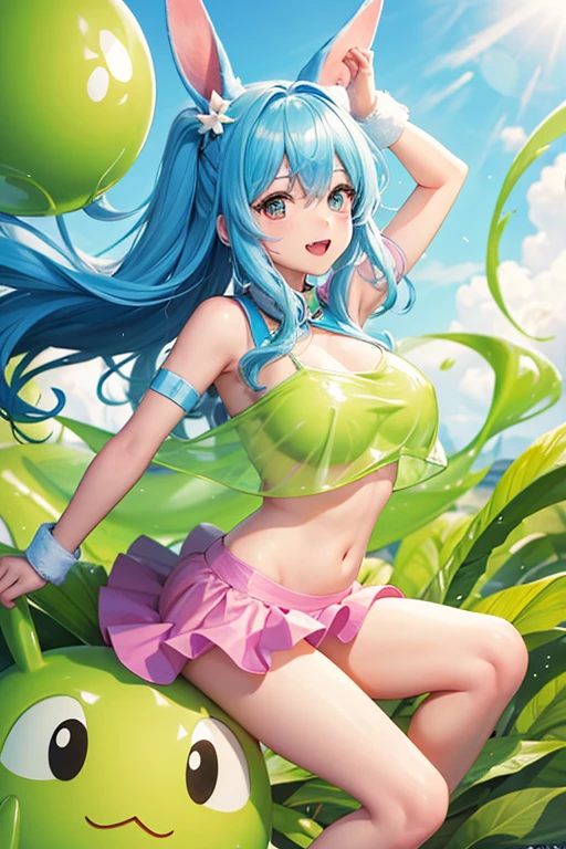 Super hero bunny girl, fighting slime