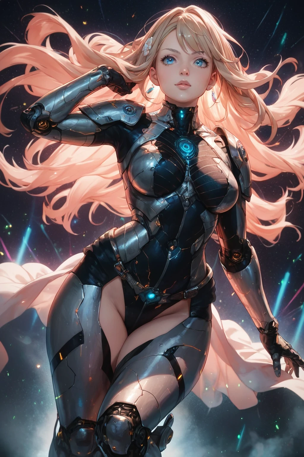 score_9, score_8_up, score_7_up, BREAK,
(best quality, highres, ultra-detailed), futuristic armor, detailed face and eyes, powerful pose, vibrant colors, sci-fi, glowing particles, intense backlight, metallic textures, energetic atmosphere