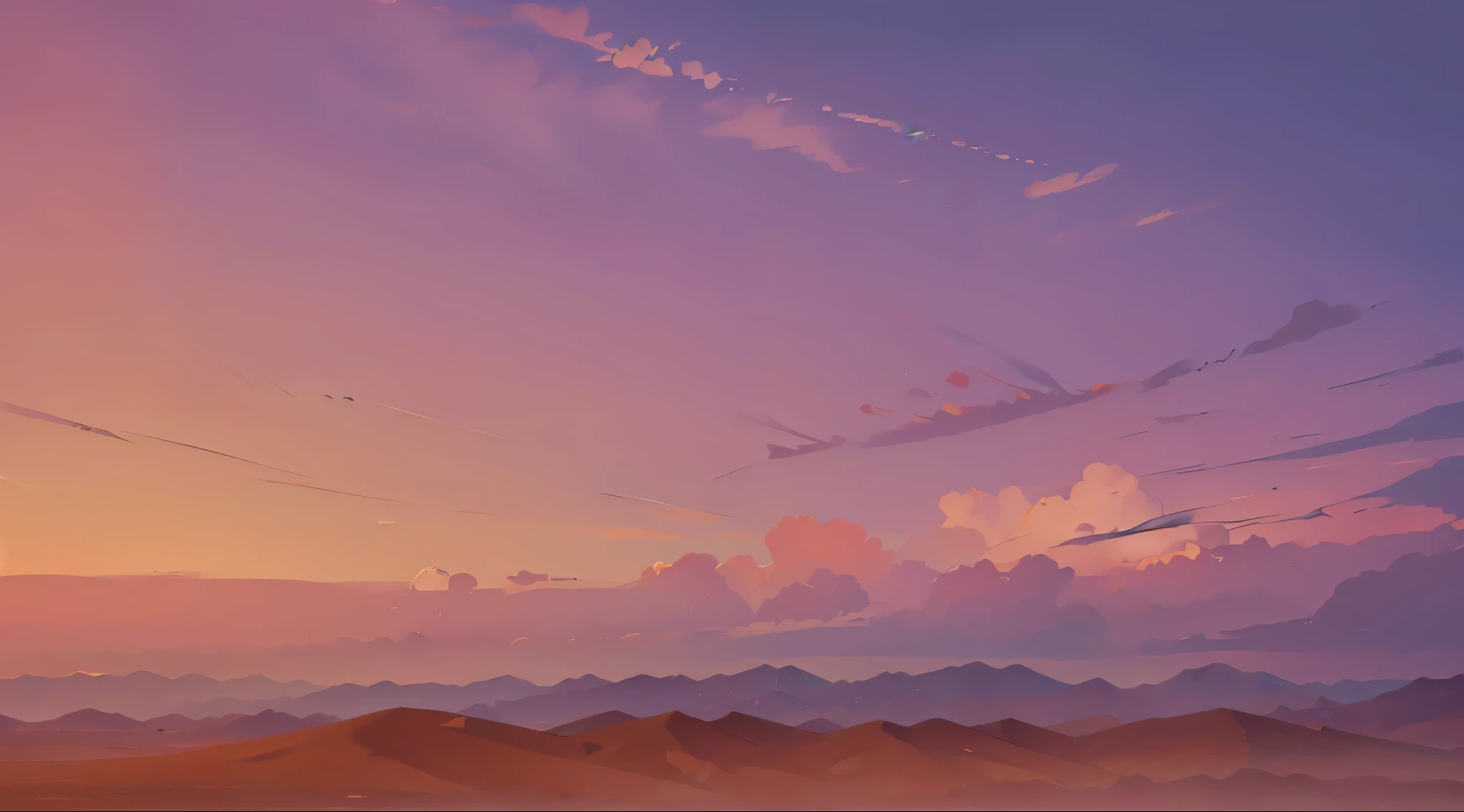cloudy morning sky, dawn sky, daybreak, only skies, clouds far away, desert mountains, mountains far away,
