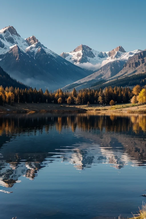 Reflection on the lake of interesting landscape creating full symmetry and a joy for himan eyes with mountains 