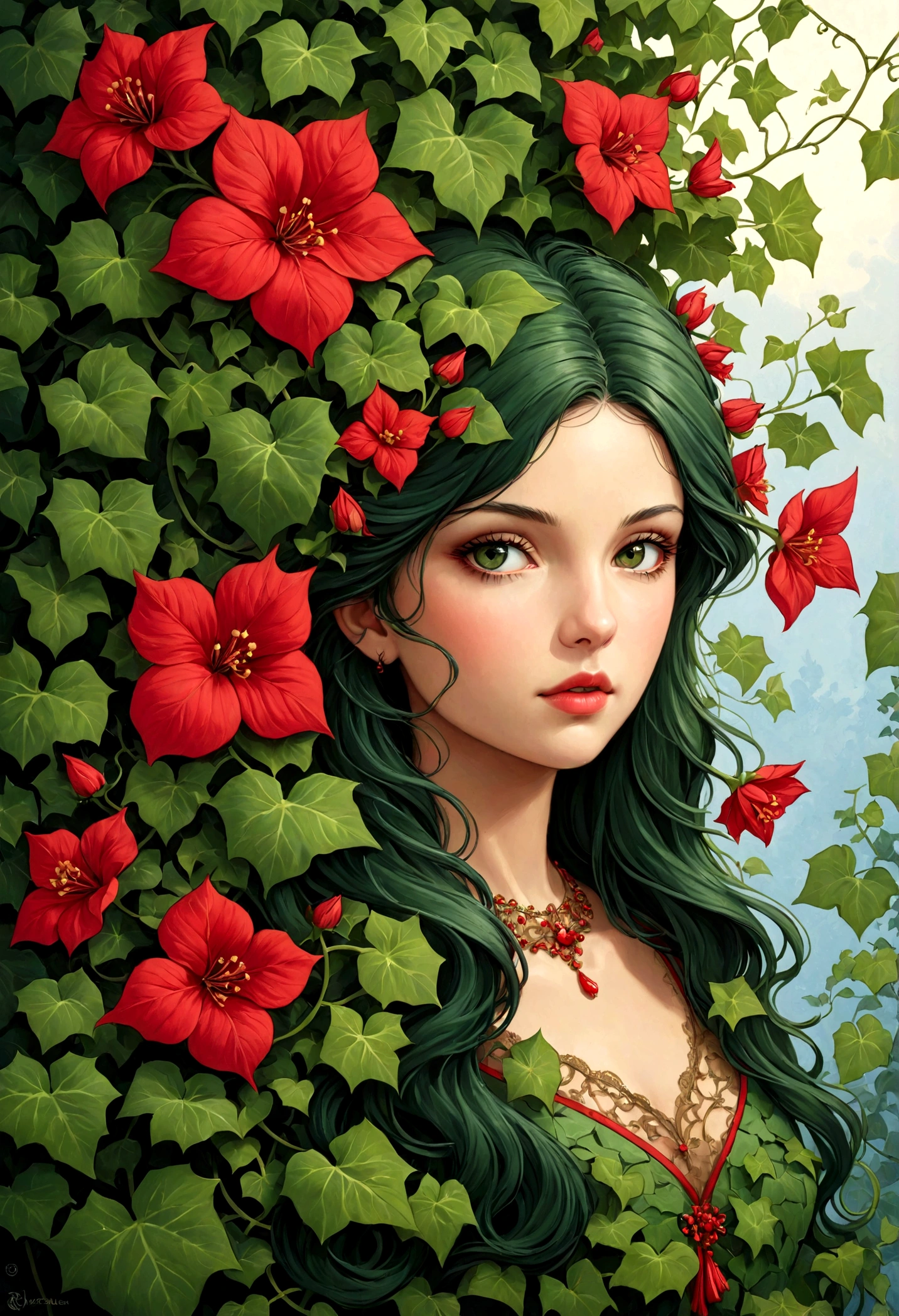 Ivy with red flowers
