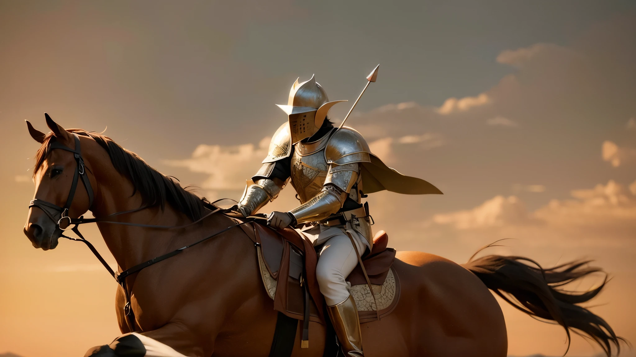 knight on horseback with spear,
