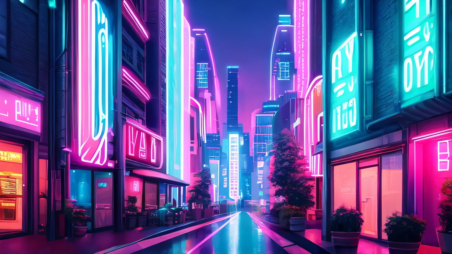 teal and pink background, modern, city landscape, vibes, faded, neon lights in the city centre, super cool, modern, cinematic, LANDSCAPE, landscape background